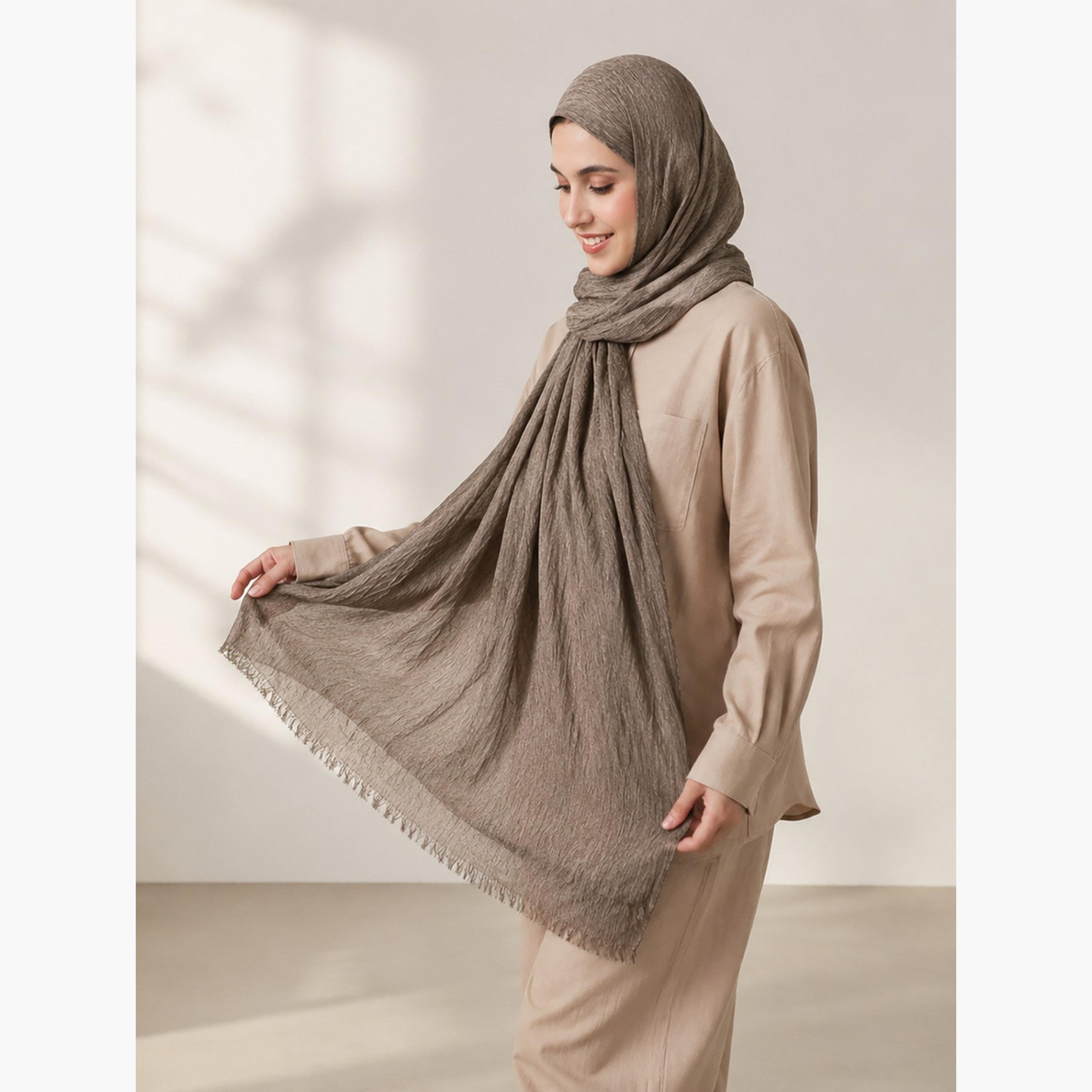 Take Two Coffee Brown Geometric Woven Hijab-women-arabicclothing-headscarf-hijab-image-2
