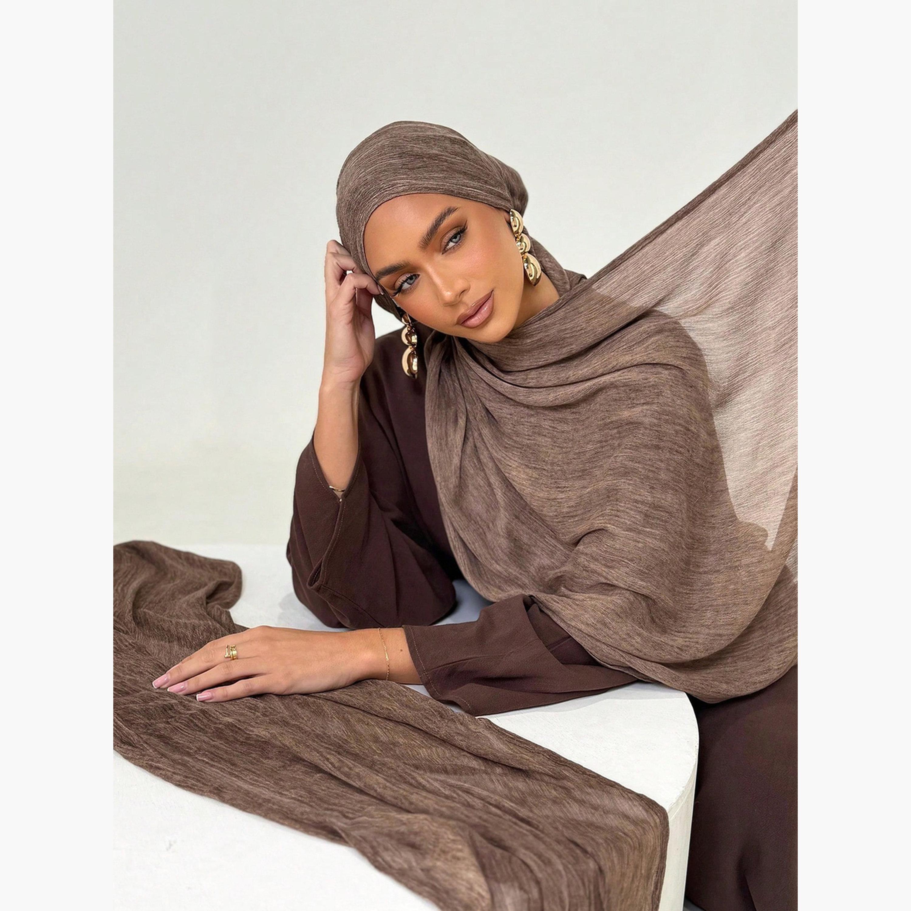 Take Two Coffee Brown Geometric Woven Hijab-women-arabicclothing-headscarf-hijab-image-3