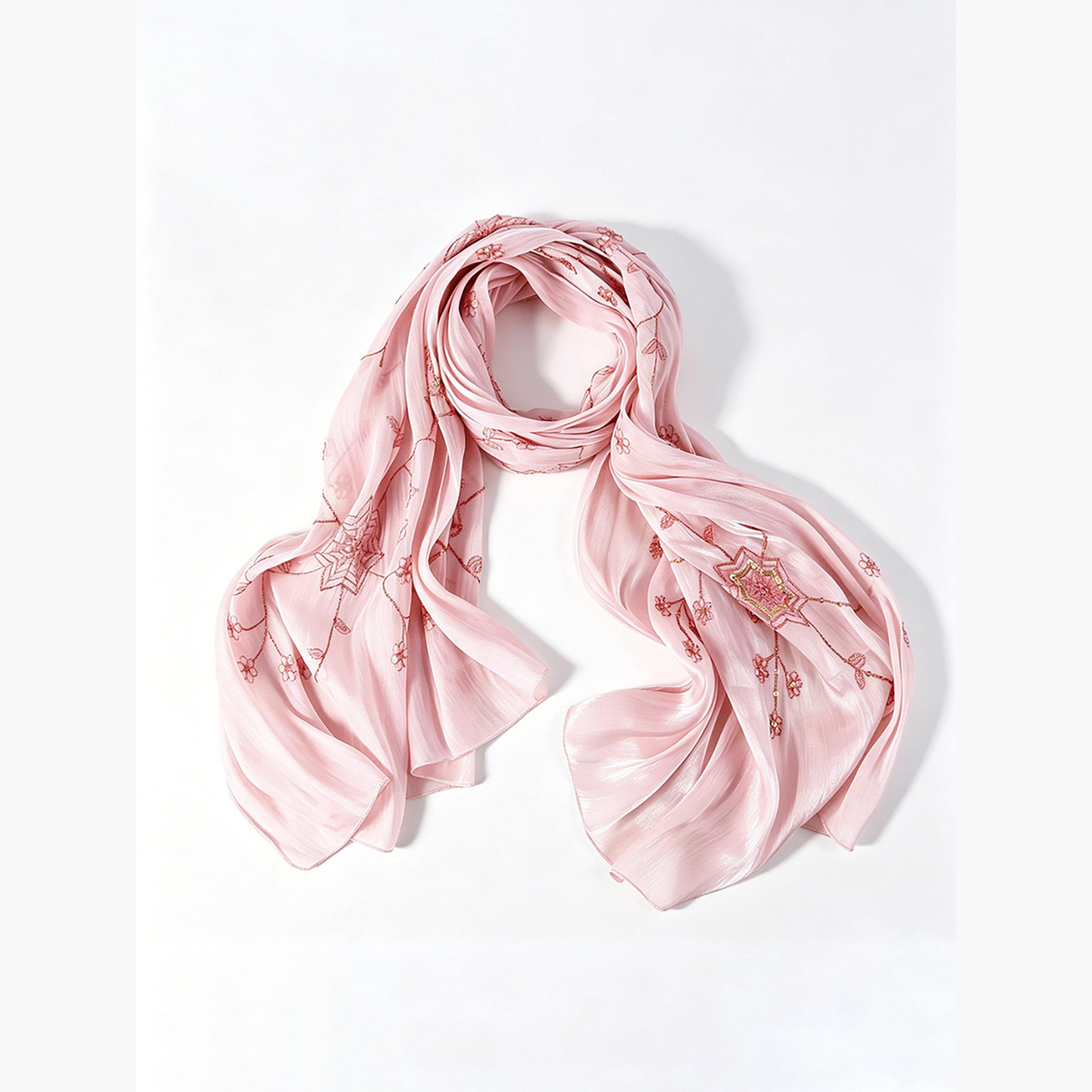 Take Two Light Pink Embroidered Hijab Scarf-women-arabicclothing-headscarf-hijab-image-1