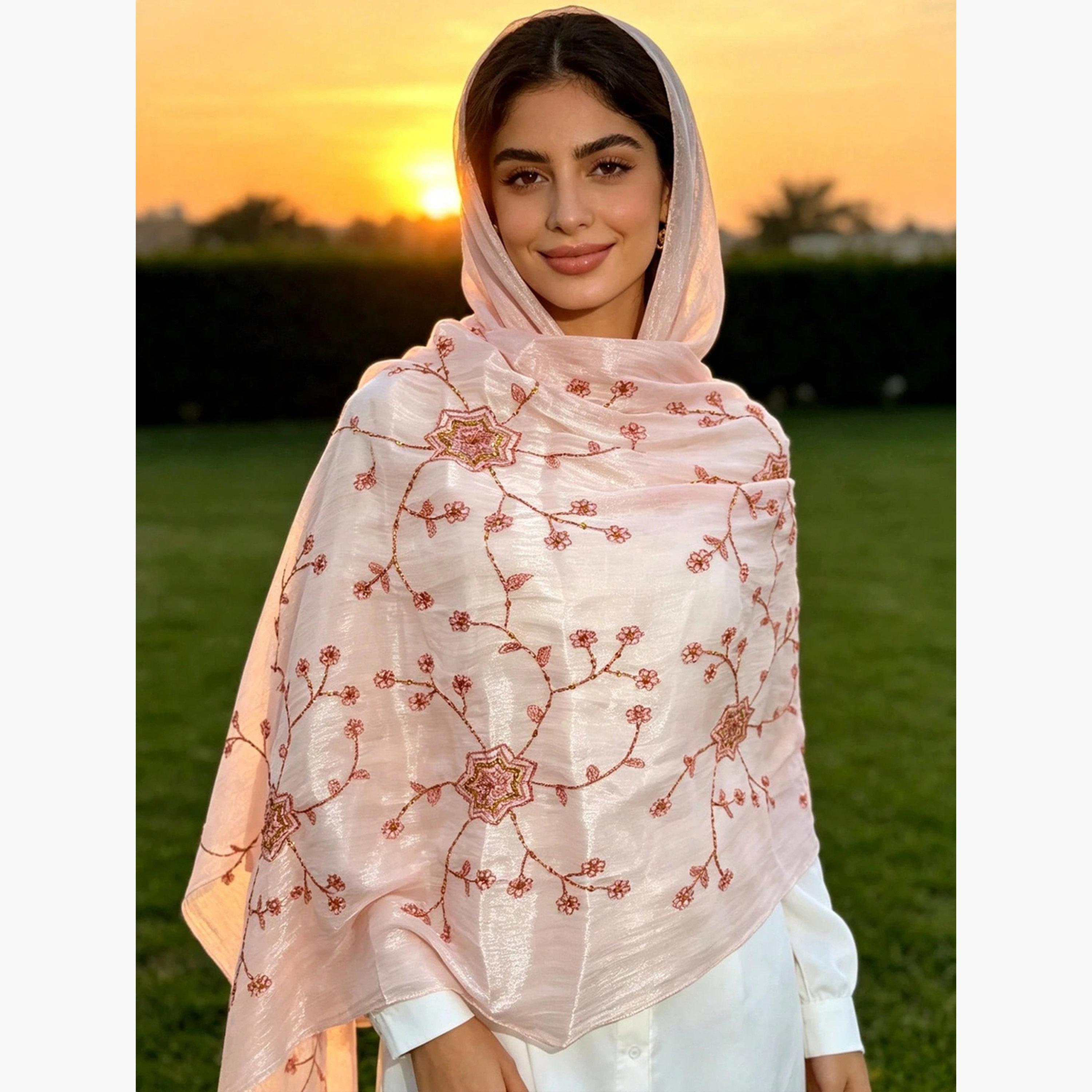 Take Two Light Pink Embroidered Hijab Scarf-women-arabicclothing-headscarf-hijab-image-2