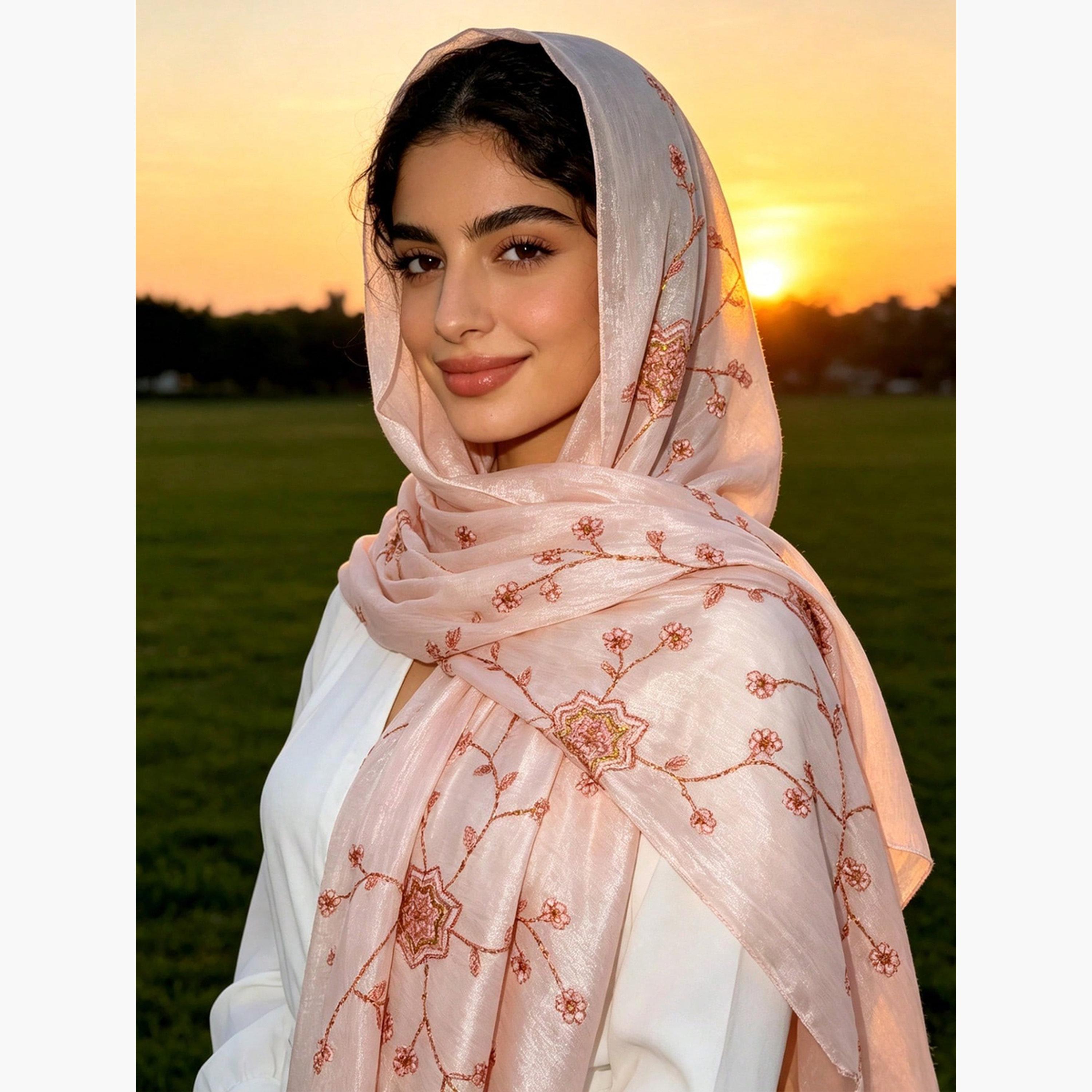 Take Two Light Pink Embroidered Hijab Scarf-women-arabicclothing-headscarf-hijab-image-4