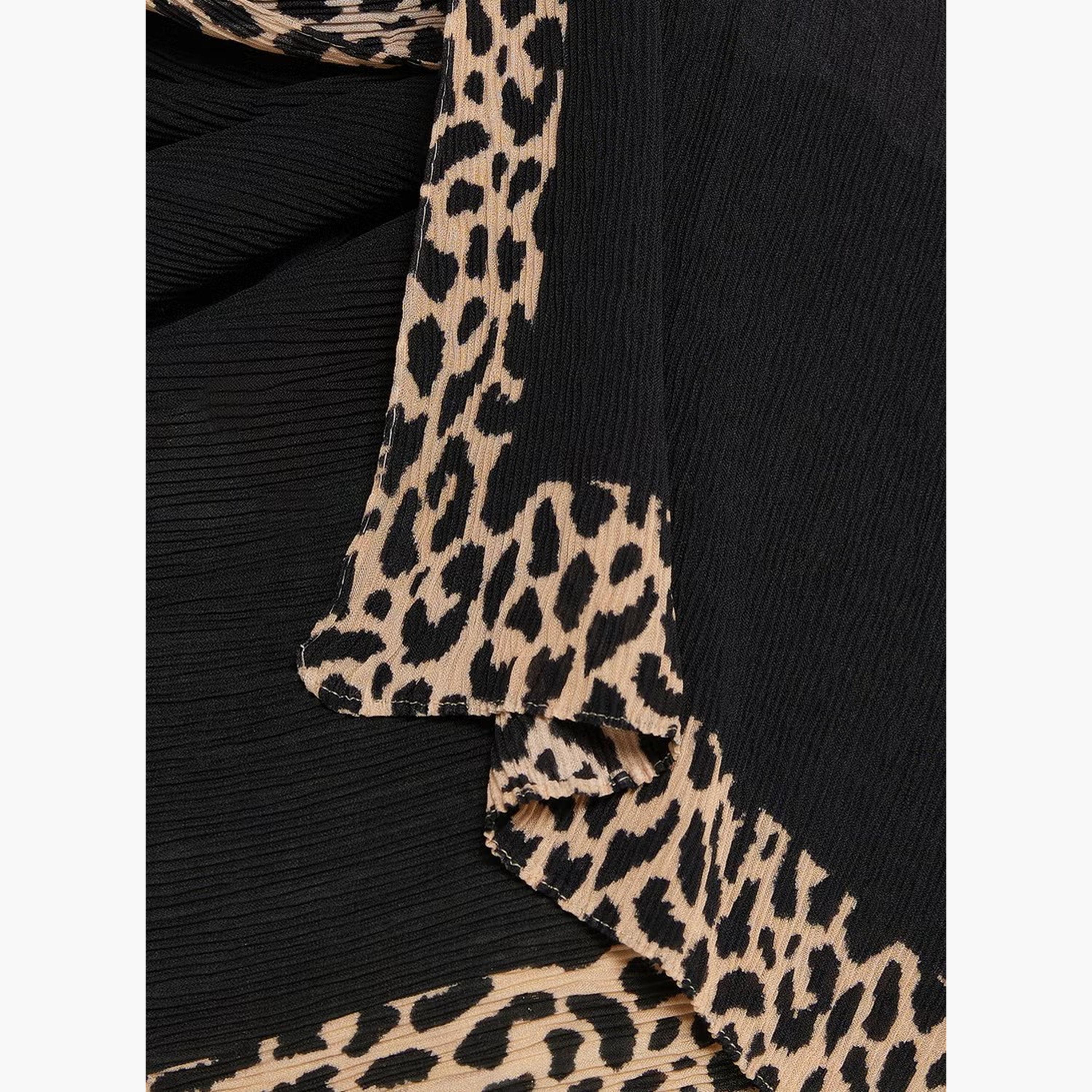 Take Two Black Pleated Hijab with Leopard Print Trim-women-arabicclothing-headscarf-hijab-image-3