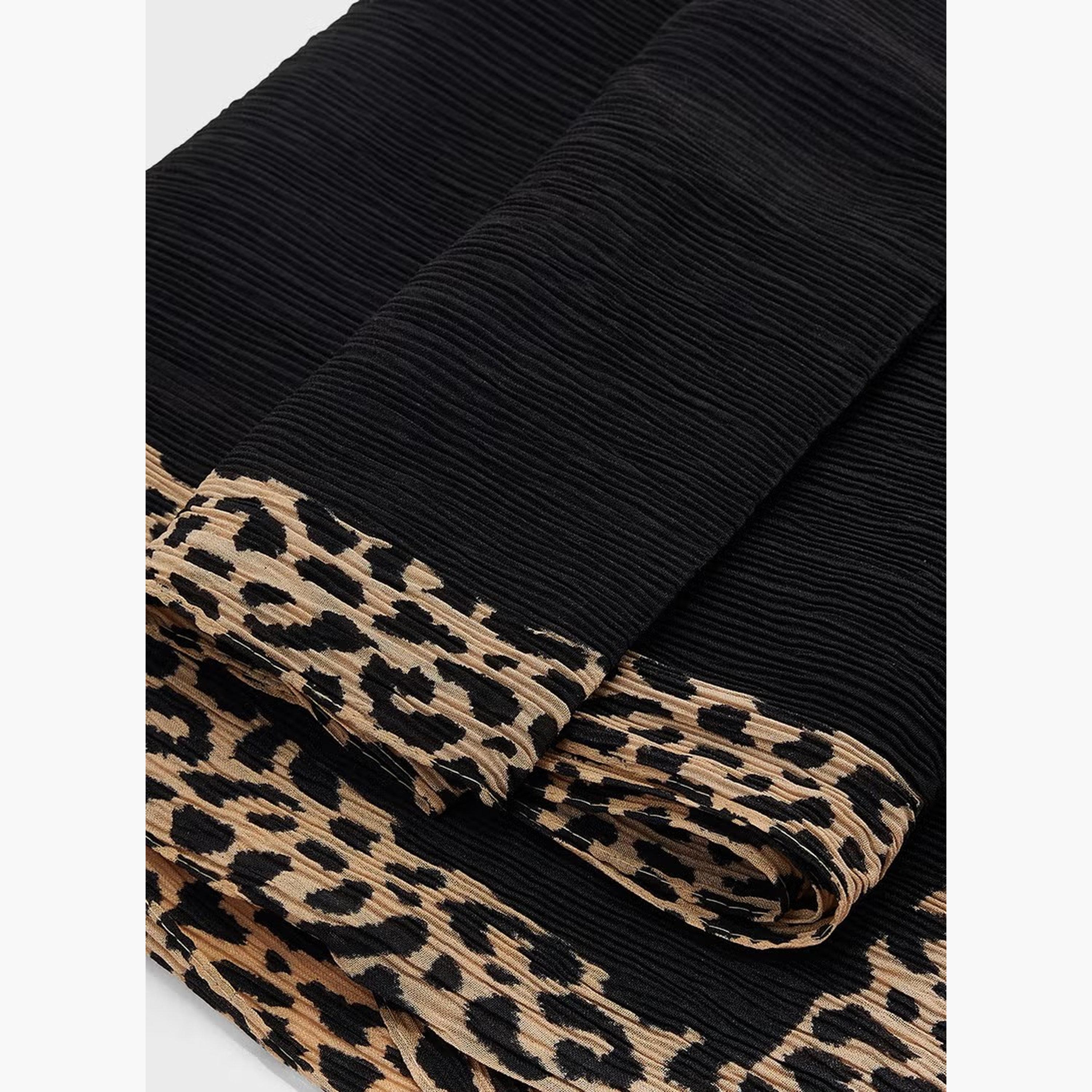 Take Two Black Pleated Hijab with Leopard Print Trim-women-arabicclothing-headscarf-hijab-image-5