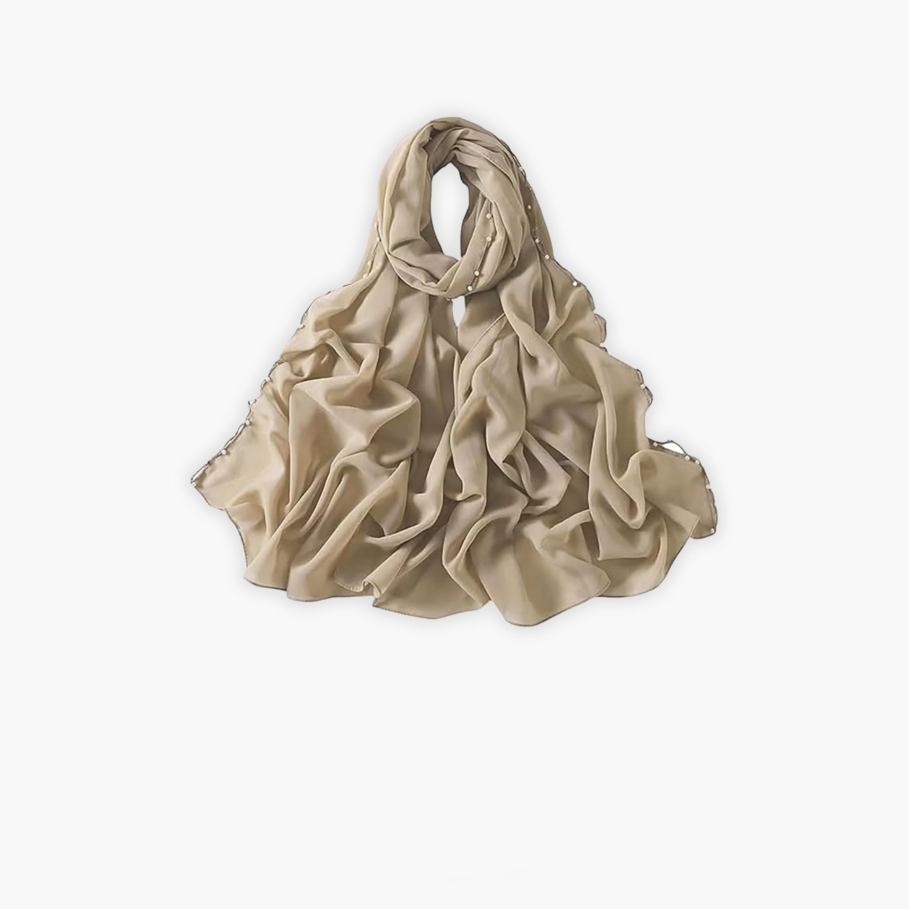 Take Two Beige Pearl-Embellished Chiffon Hijab-women-arabicclothing-headscarf-hijab-image-1