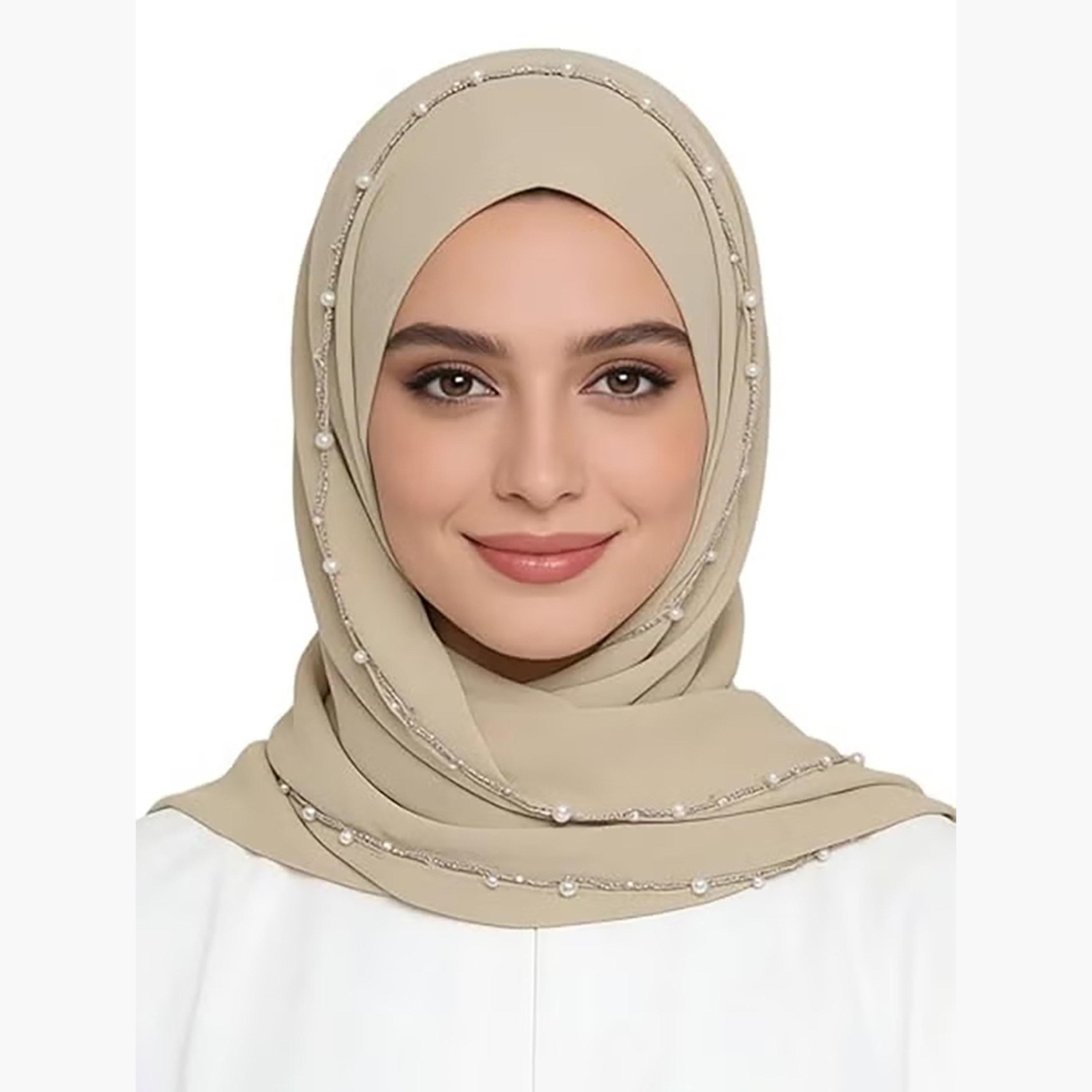 Take Two Beige Pearl-Embellished Chiffon Hijab-women-arabicclothing-headscarf-hijab-image-2