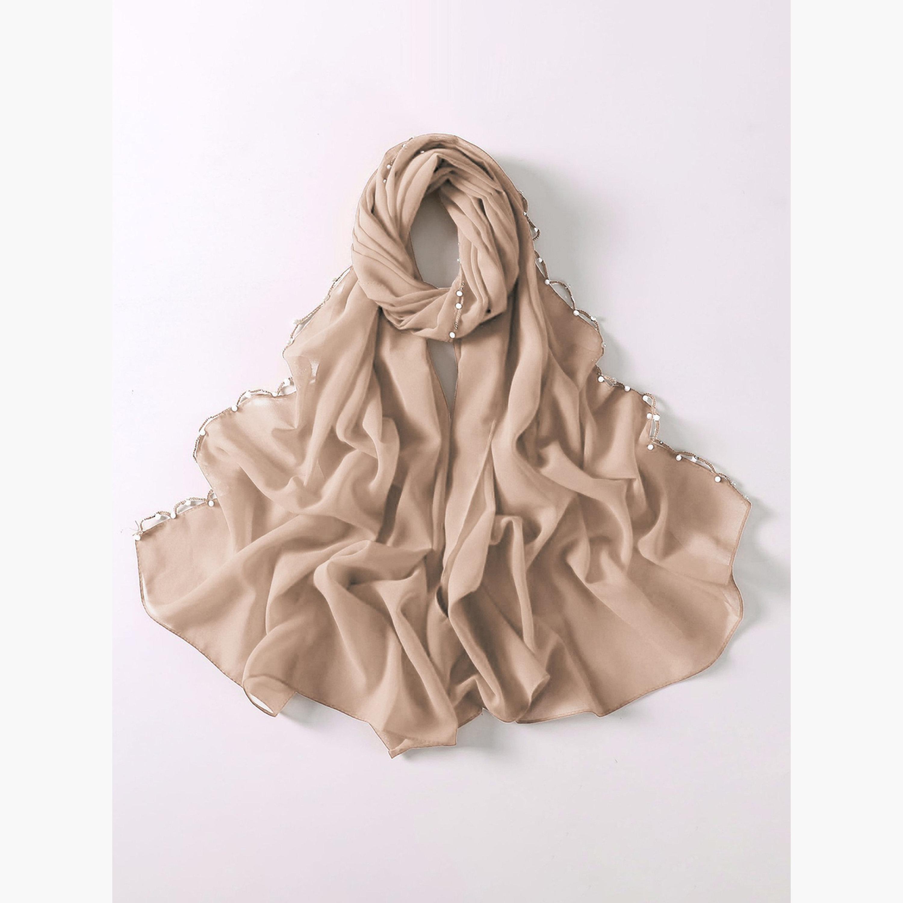 Take Two Beige Pearl-Embellished Chiffon Hijab-women-arabicclothing-headscarf-hijab-image-4