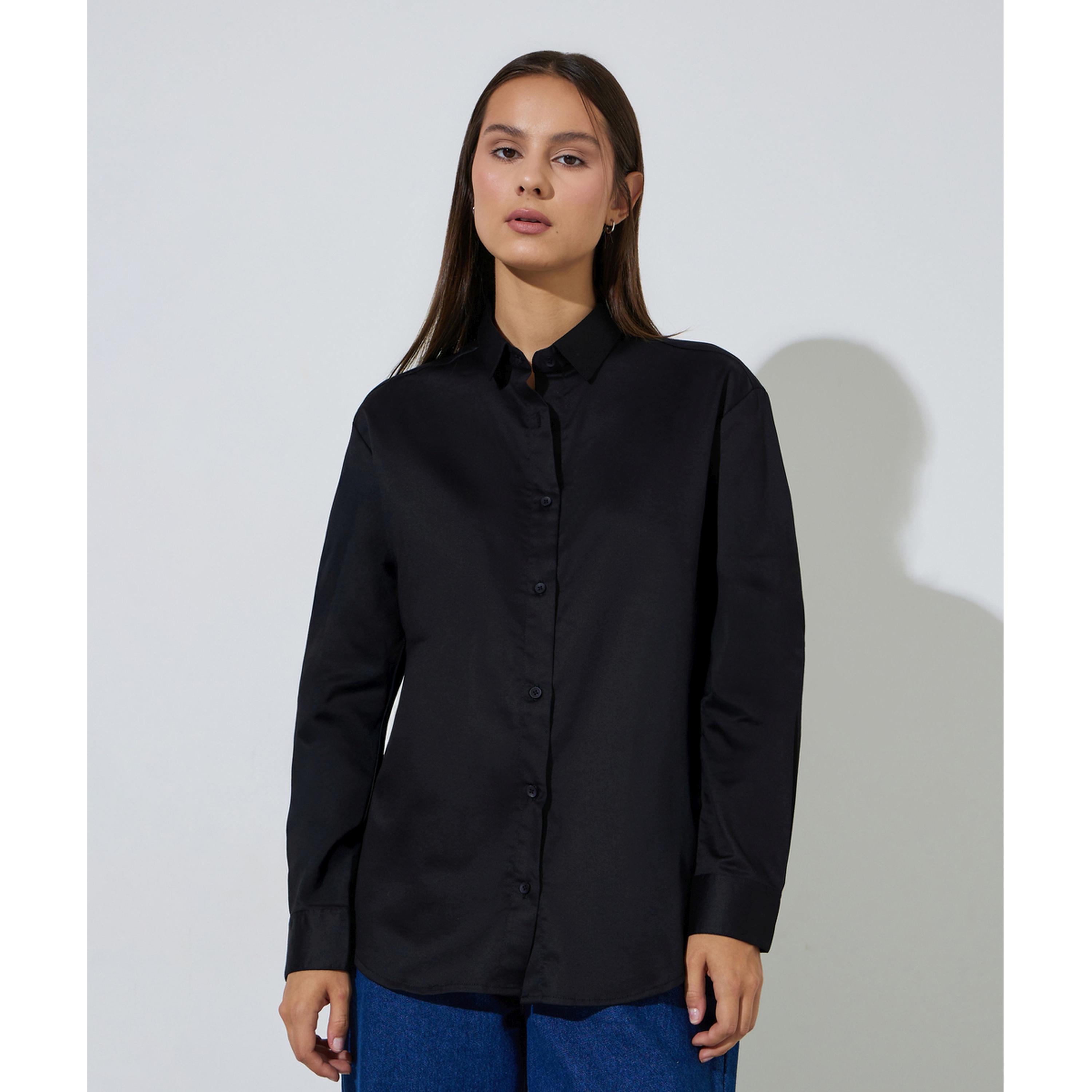 Styli Black Solid Longlined Long Sleeves Oversized Shirt-women-clothing-shirtsandblouses-shirts-image-1