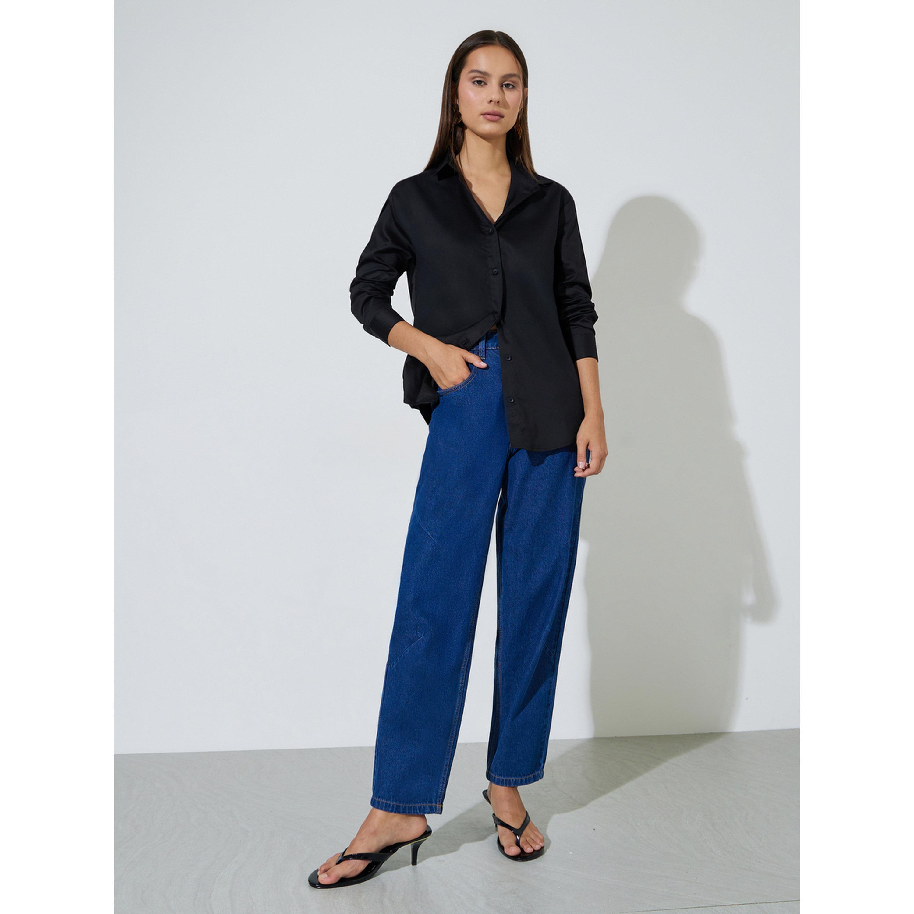 Styli Black Solid Longlined Long Sleeves Oversized Shirt-women-clothing-shirtsandblouses-shirts-image-2