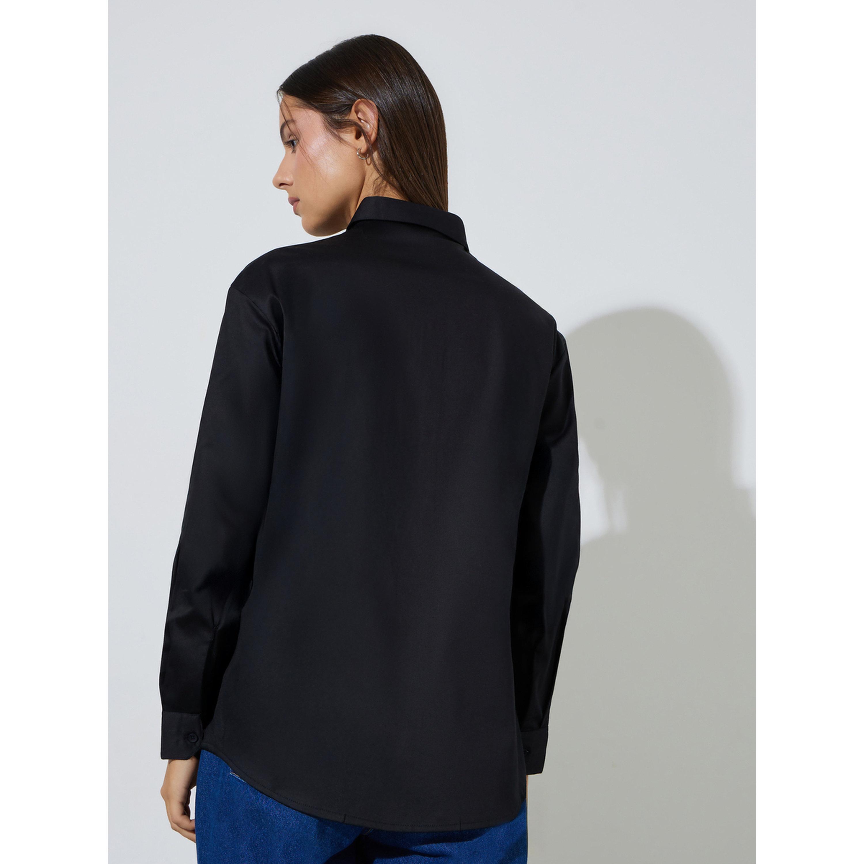 Styli Black Solid Longlined Long Sleeves Oversized Shirt-women-clothing-shirtsandblouses-shirts-image-3