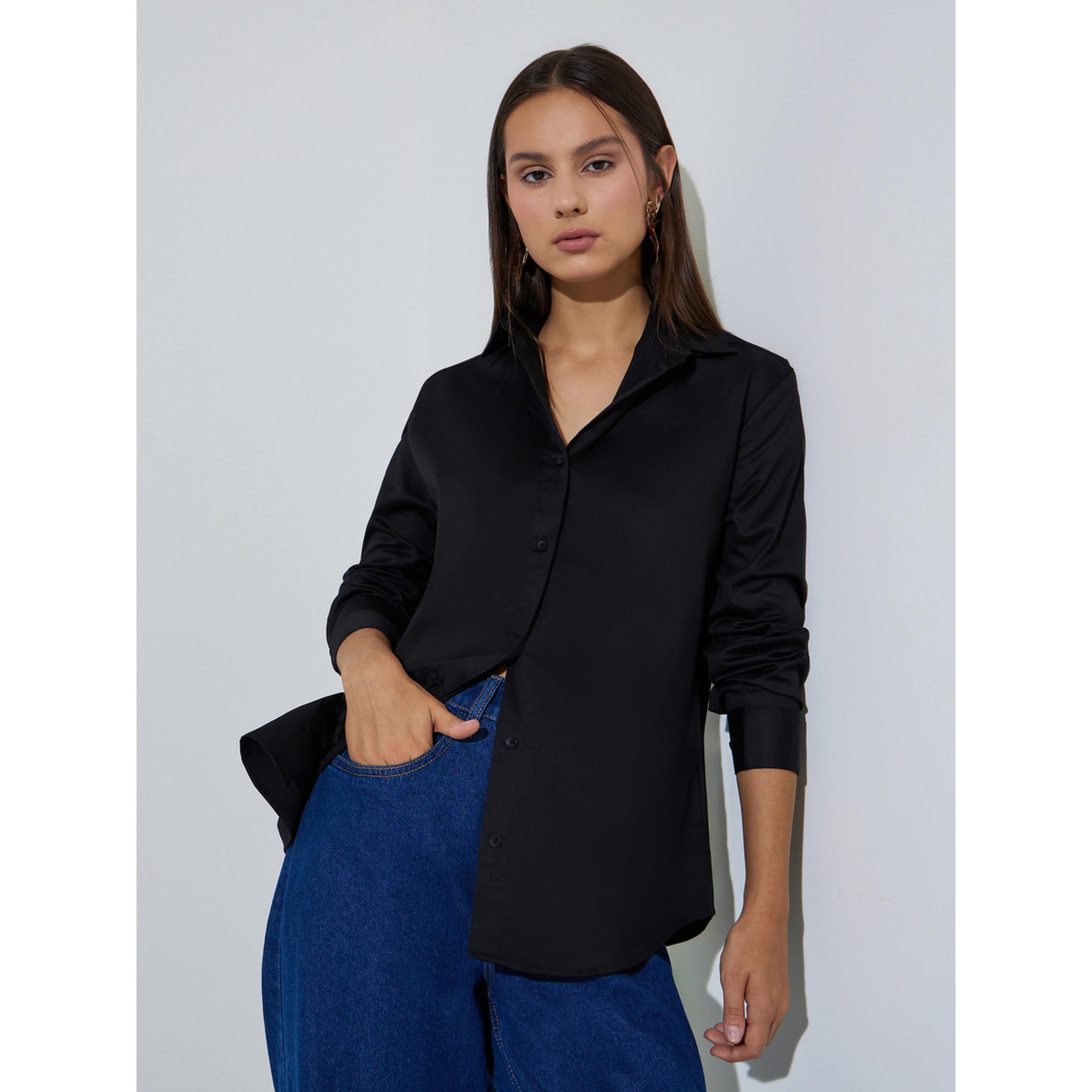 Styli Black Solid Longlined Long Sleeves Oversized Shirt-women-clothing-shirtsandblouses-shirts-image-4