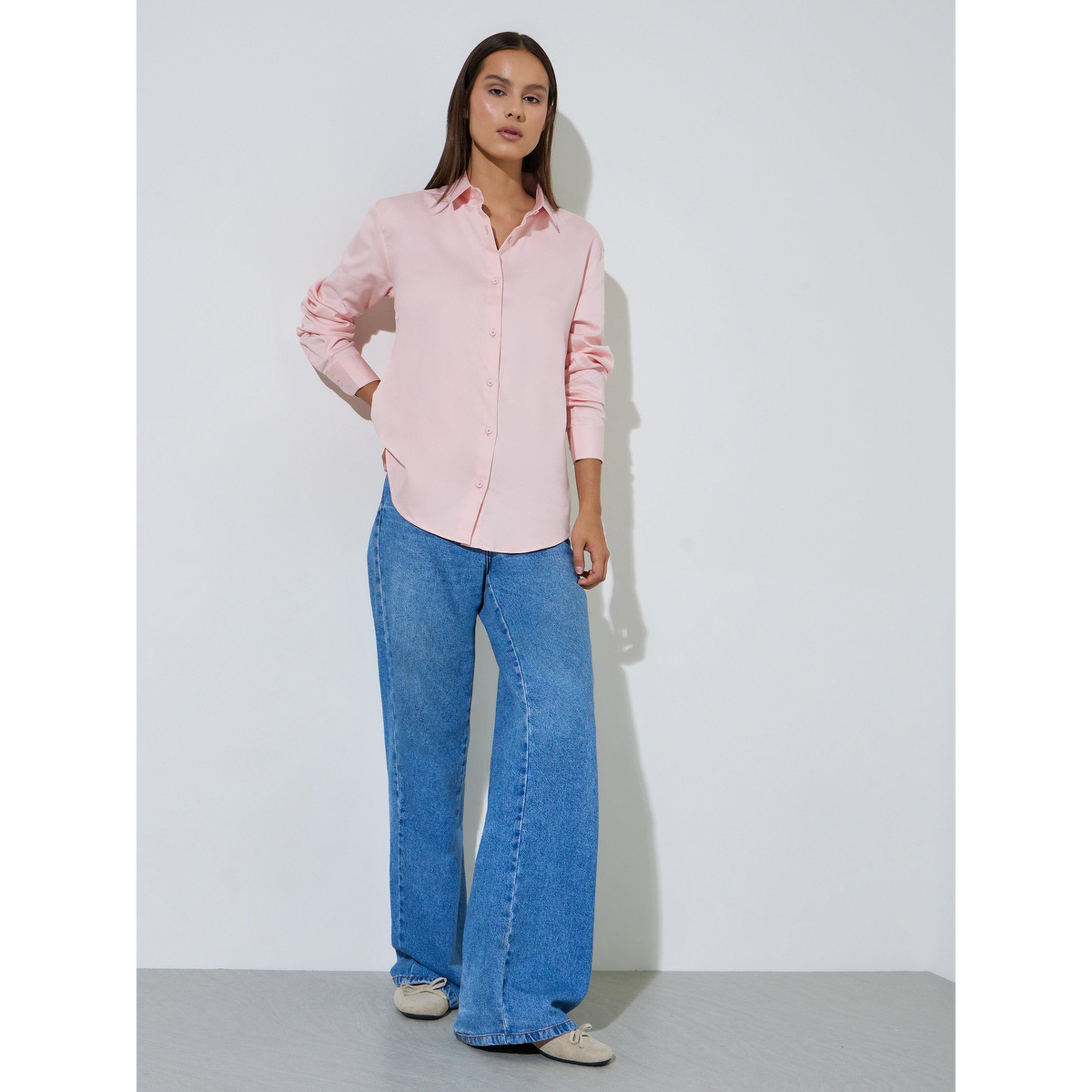 Styli Pink Solid Longlined Long Sleeves Oversized Shirt-women-clothing-shirtsandblouses-shirts-image-2