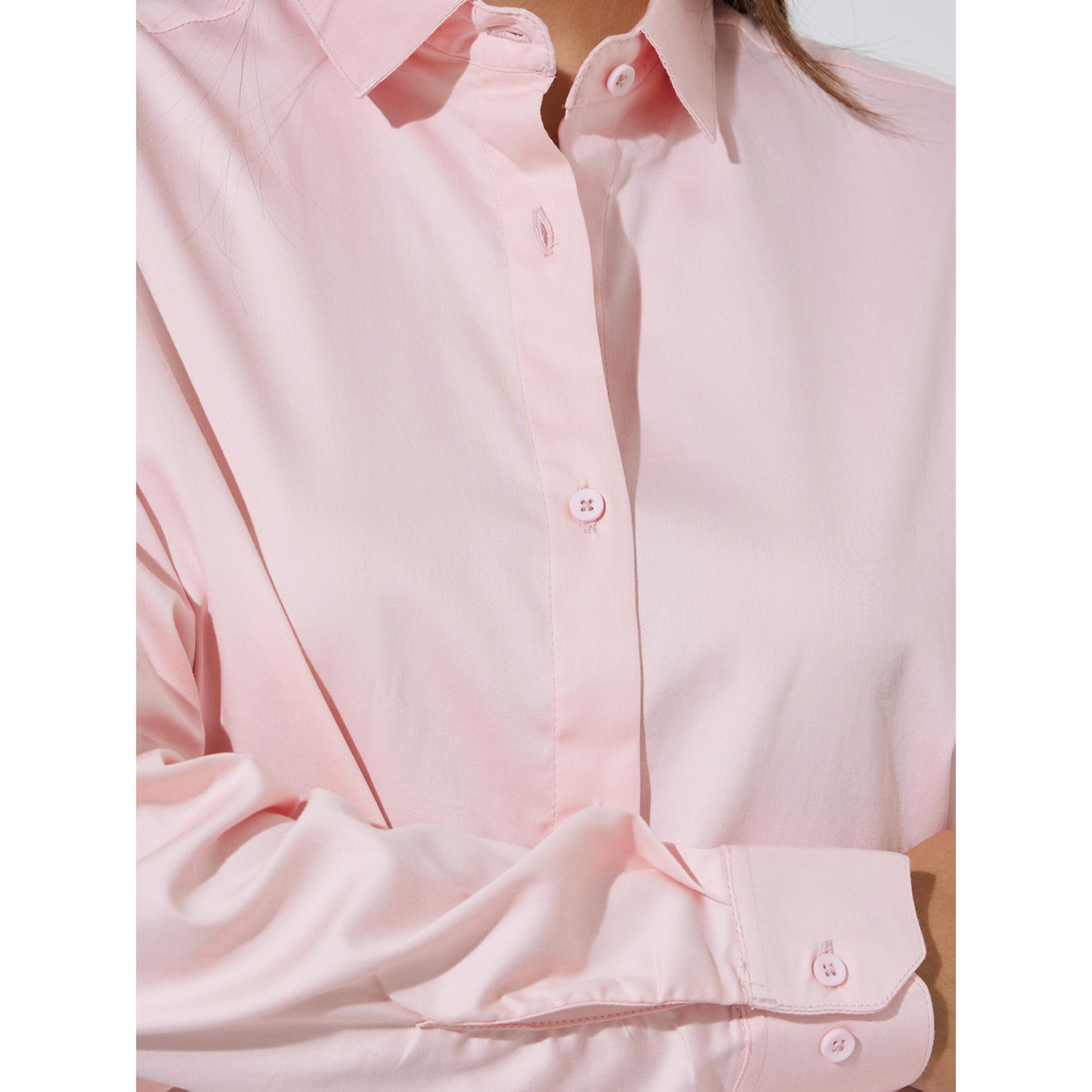 Styli Pink Solid Longlined Long Sleeves Oversized Shirt-women-clothing-shirtsandblouses-shirts-image-5