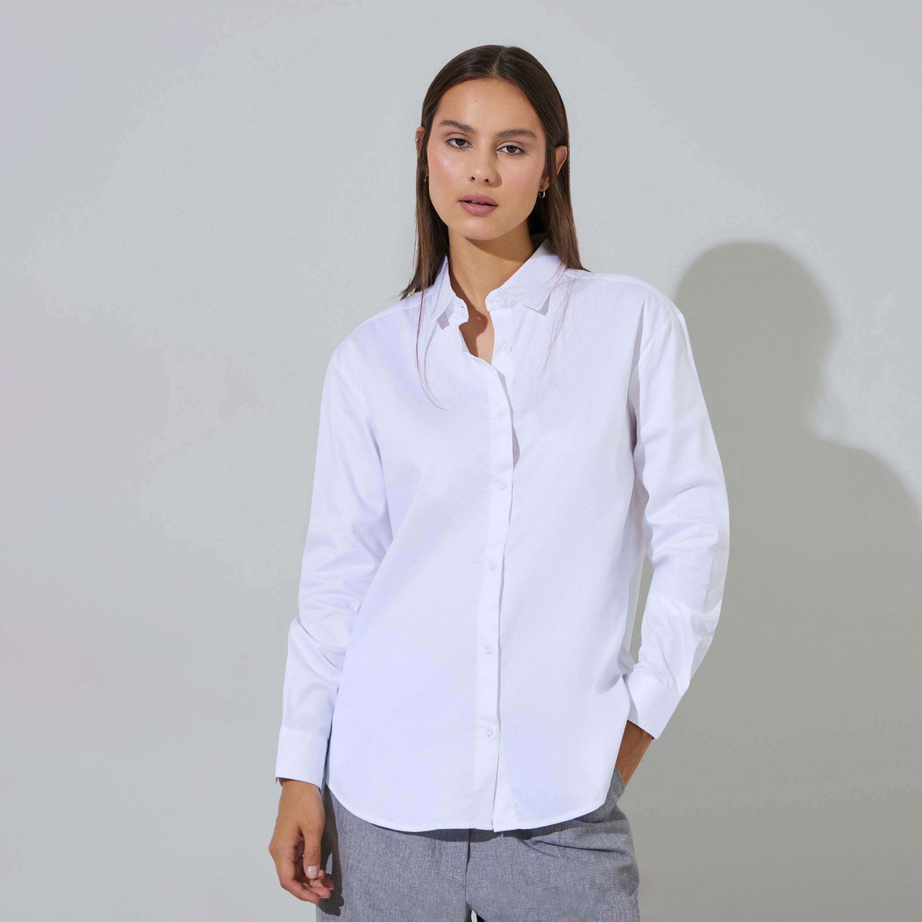 Styli Off White Solid Longlined Long Sleeves Oversized Shirt-women-clothing-shirtsandblouses-shirts-image-1