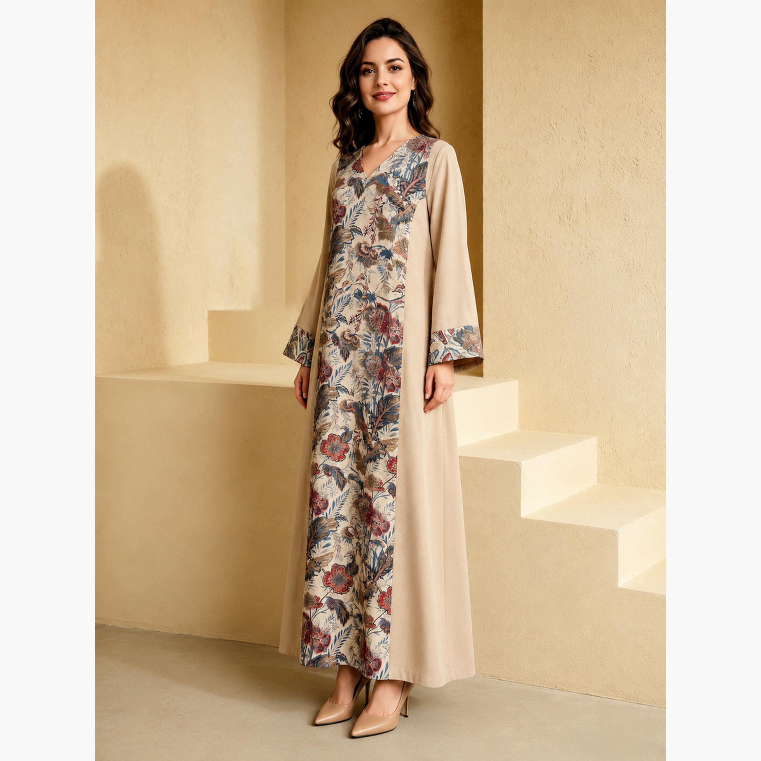 جلابية بطبعة جرافيك وأكمام طويلة-women-arabicclothing-jalabiyas-image-4