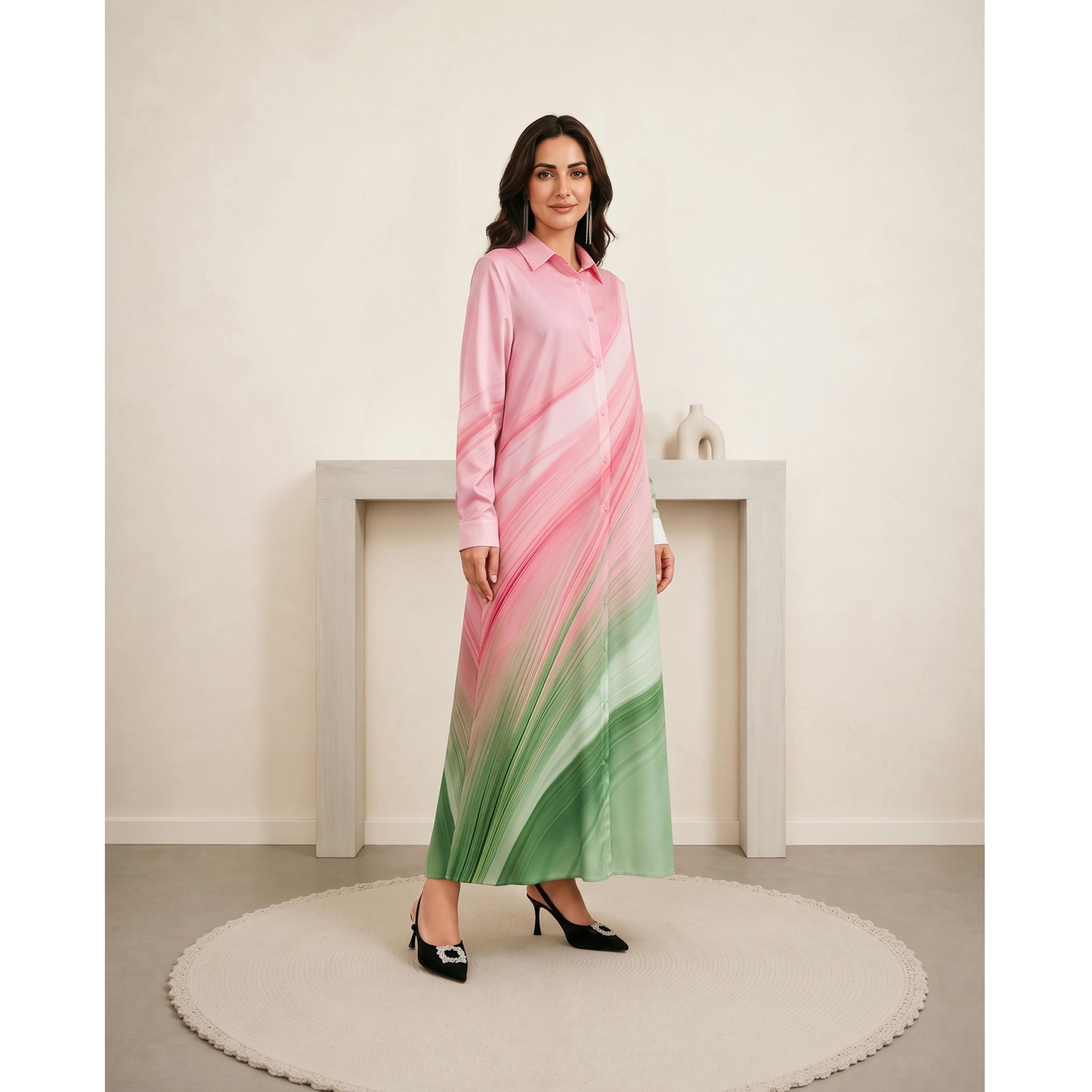 فستان طويل بنمط قميص وأكمام طويلة ونمط كتل الالوان-women-clothing-dresses-image-2