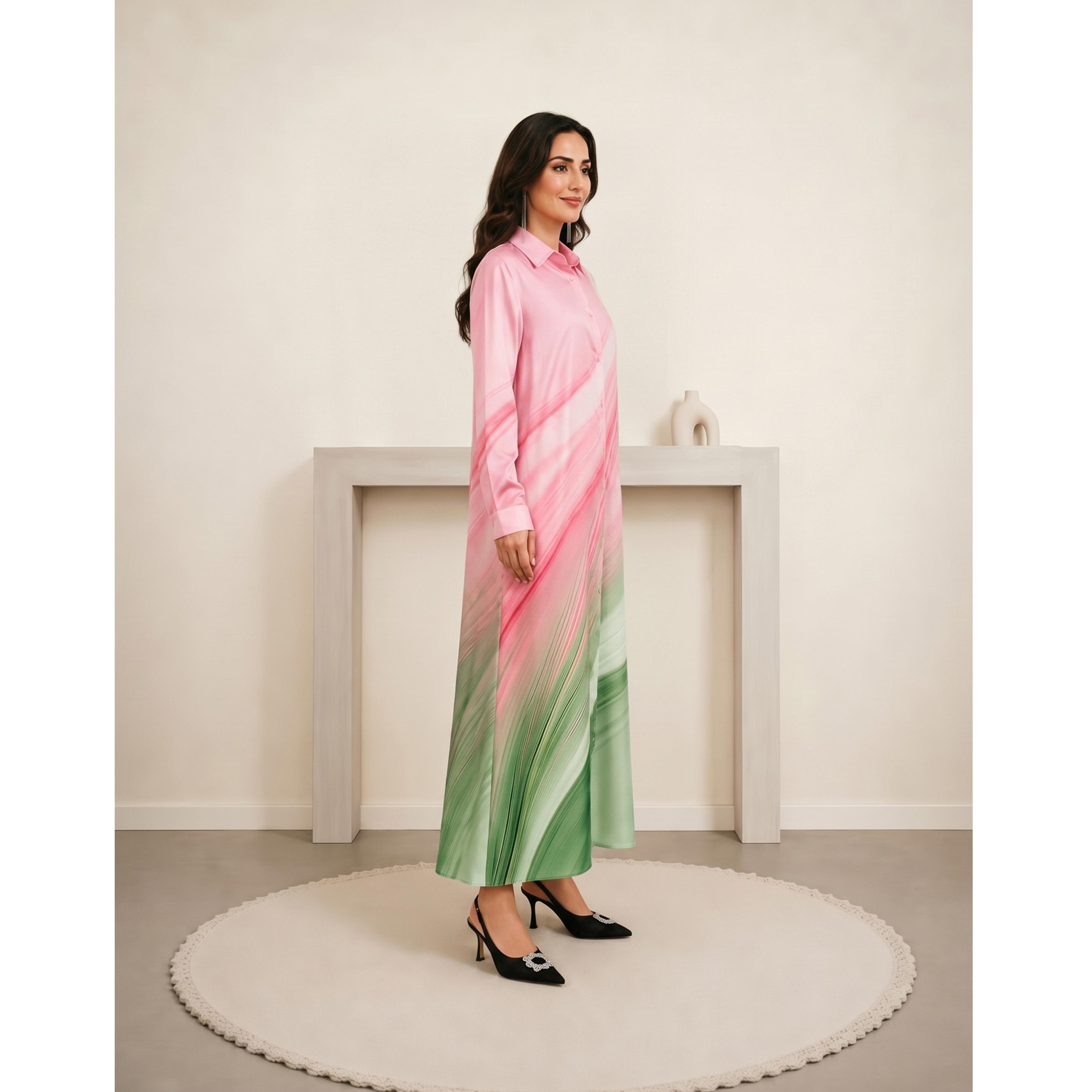 فستان طويل بنمط قميص وأكمام طويلة ونمط كتل الالوان-women-clothing-dresses-image-3