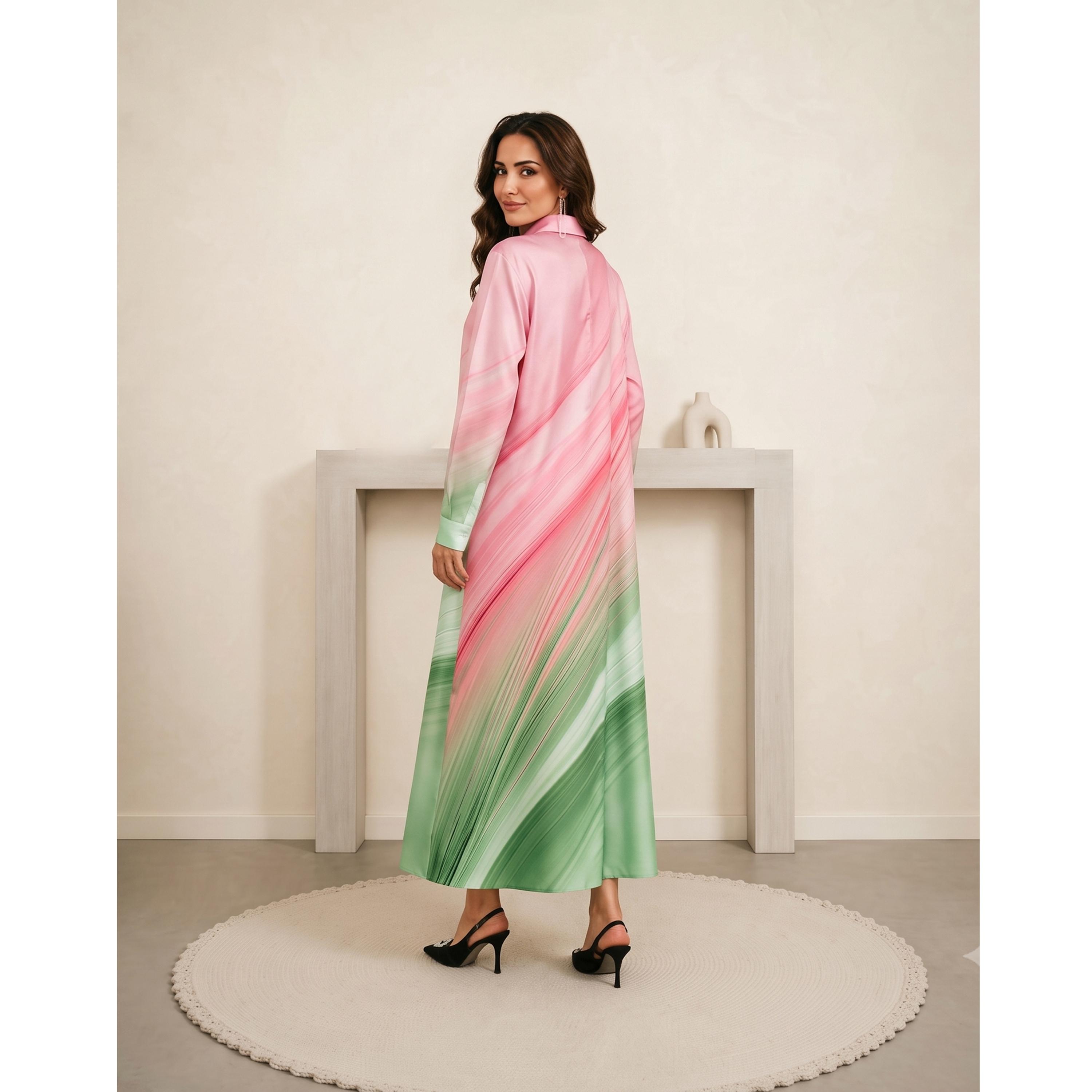 فستان طويل بنمط قميص وأكمام طويلة ونمط كتل الالوان-women-clothing-dresses-image-4