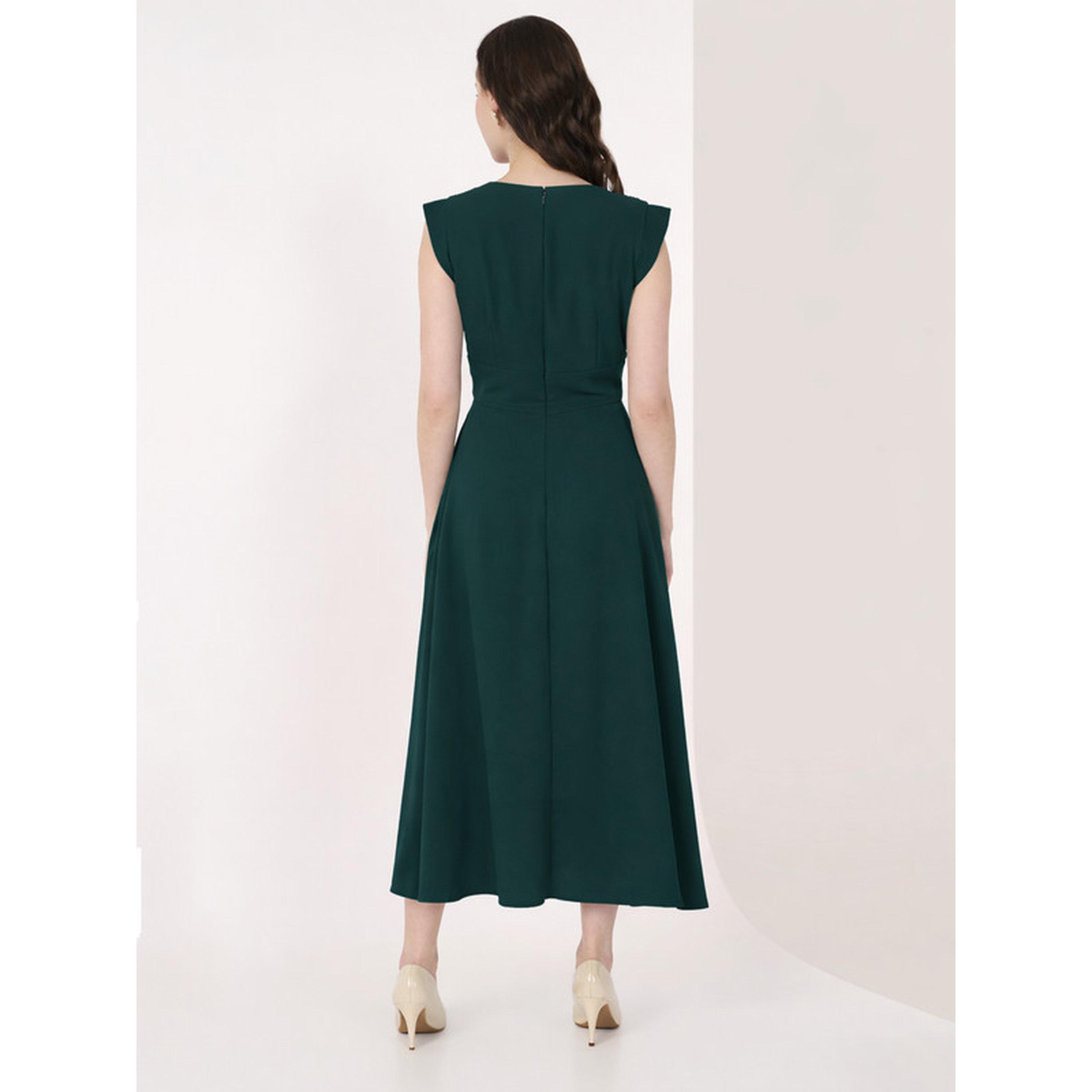 Mish X Styli Teal Cap Sleeves Rushed Fit and Flare Midi Dress-women-clothing-dresses-image-4