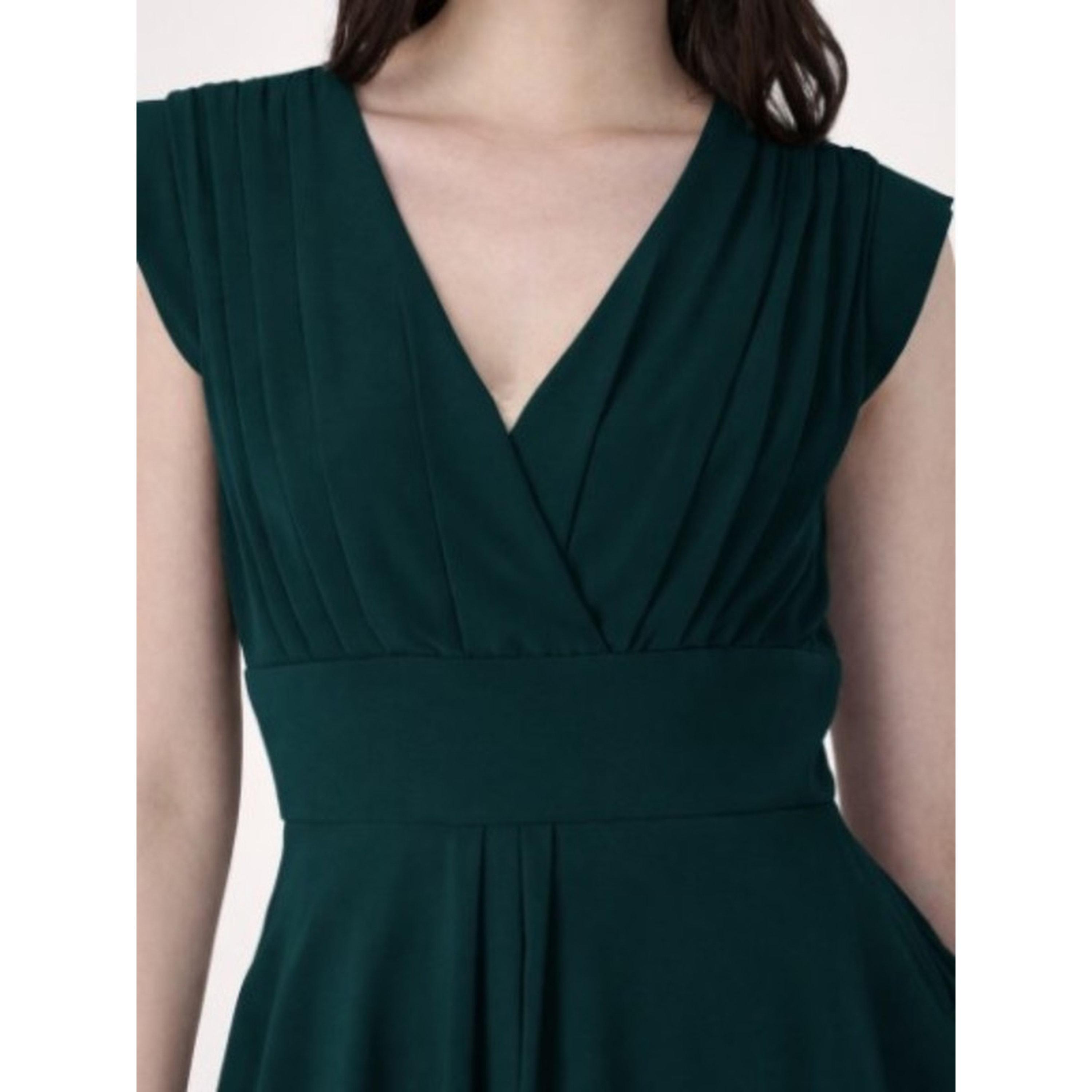 Mish X Styli Teal Cap Sleeves Rushed Fit and Flare Midi Dress-women-clothing-dresses-image-5