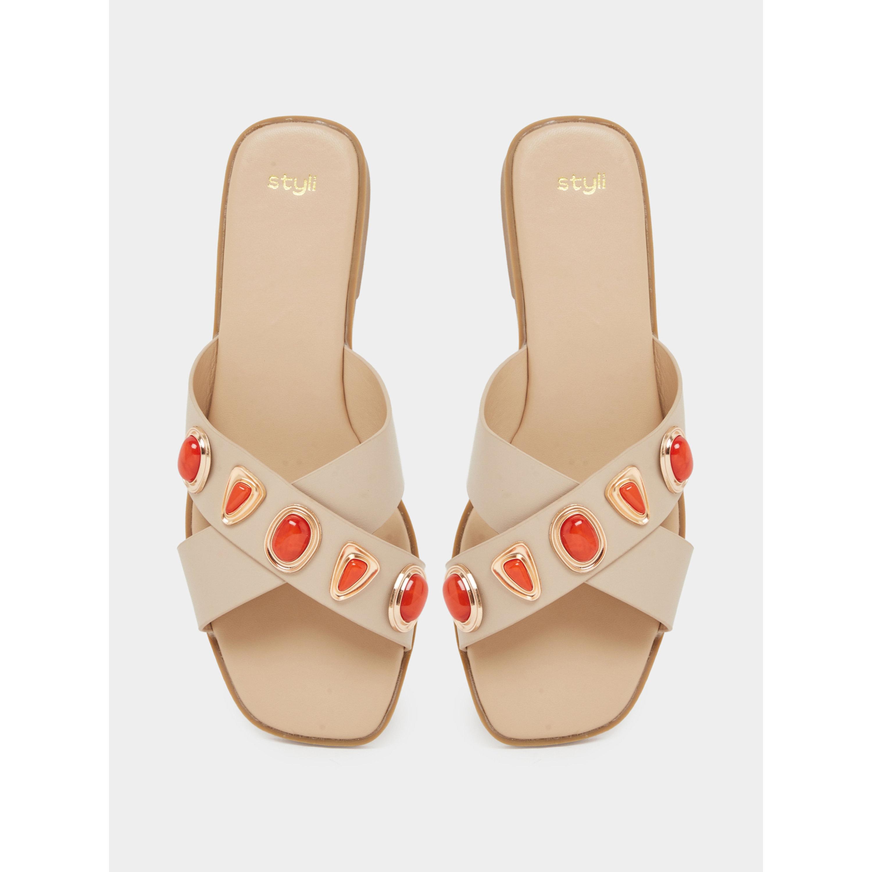 صندل مسطح مزين-women-shoes-sandals-flats-image-4