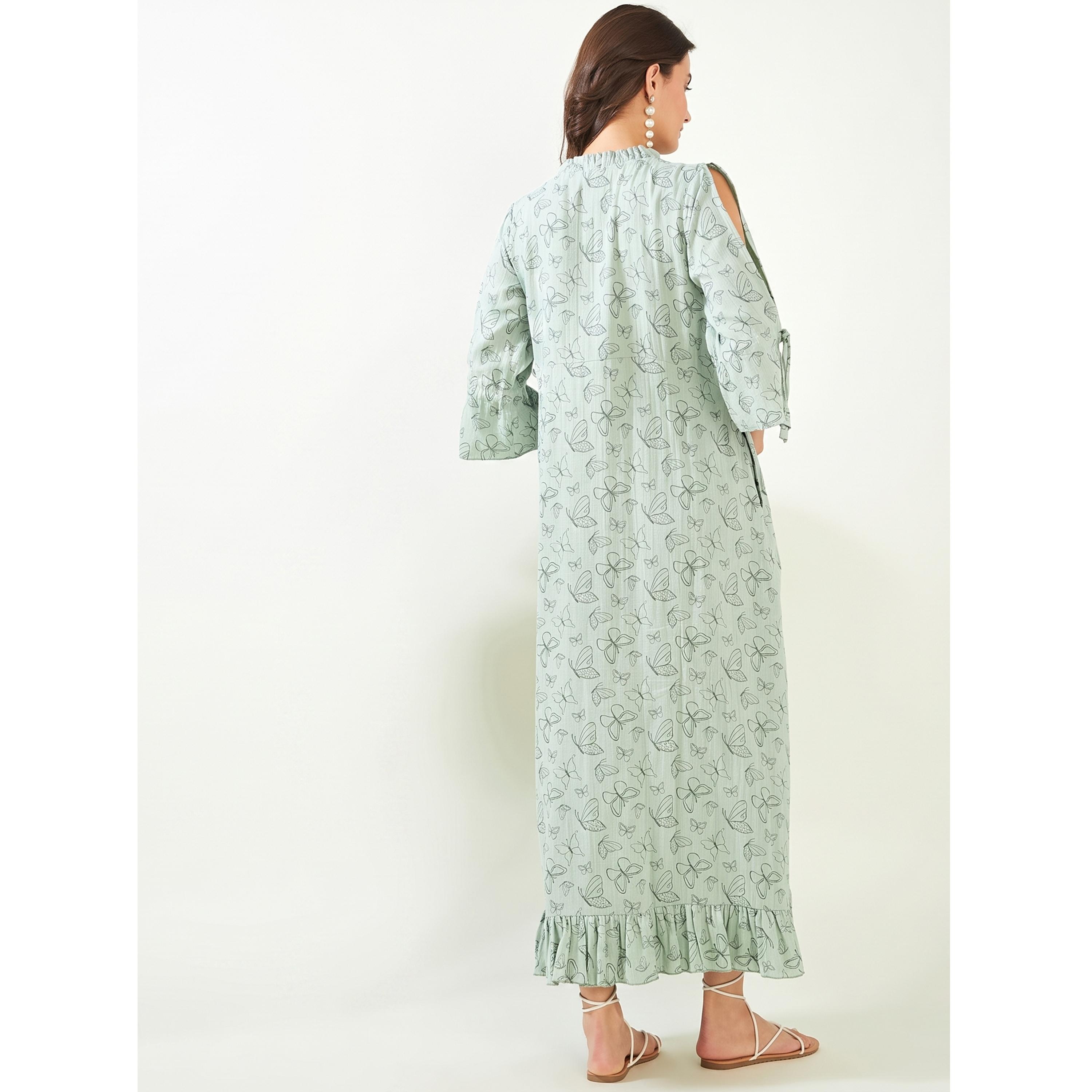 قميص نوم مريح للحوامل بحافة بكشكش وطبعة فراشة-women-clothing-maternity-nightwear-image-4