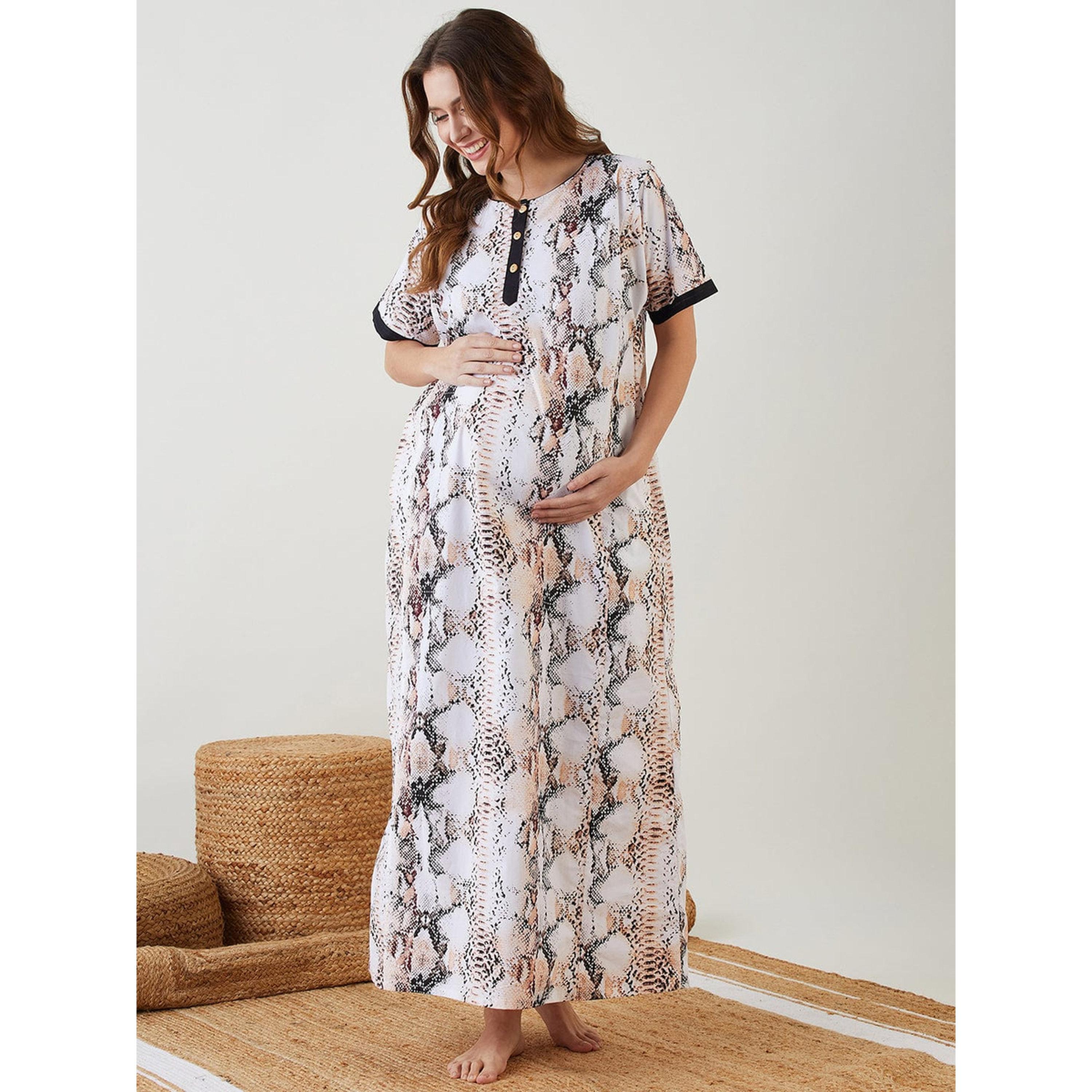 قميص نوم قطن للحوامل بطبعة جلد الثعبان-women-clothing-maternity-nightwear-image-1