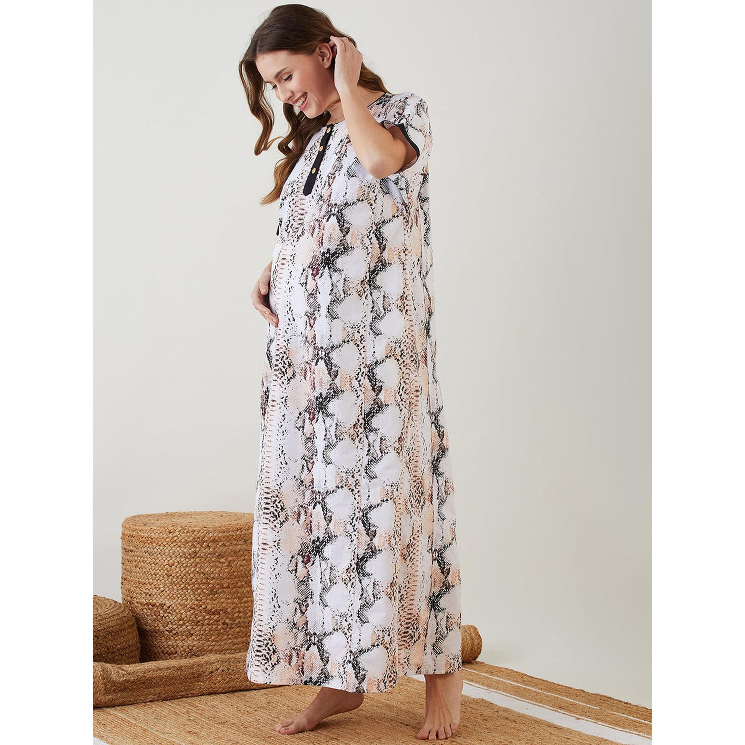 قميص نوم قطن للحوامل بطبعة جلد الثعبان-women-clothing-maternity-nightwear-image-3