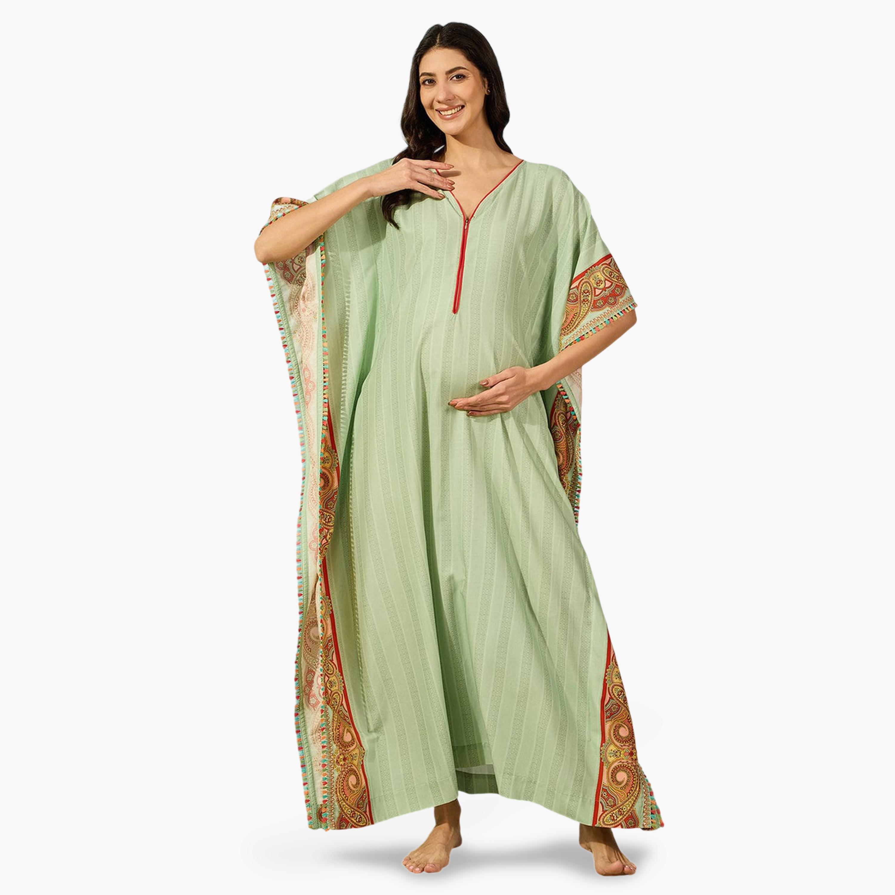 قفطان للحوامل والرضاعة بأكمام خفاش وطبعة بيزلي-women-clothing-maternity-nightwear-image-1
