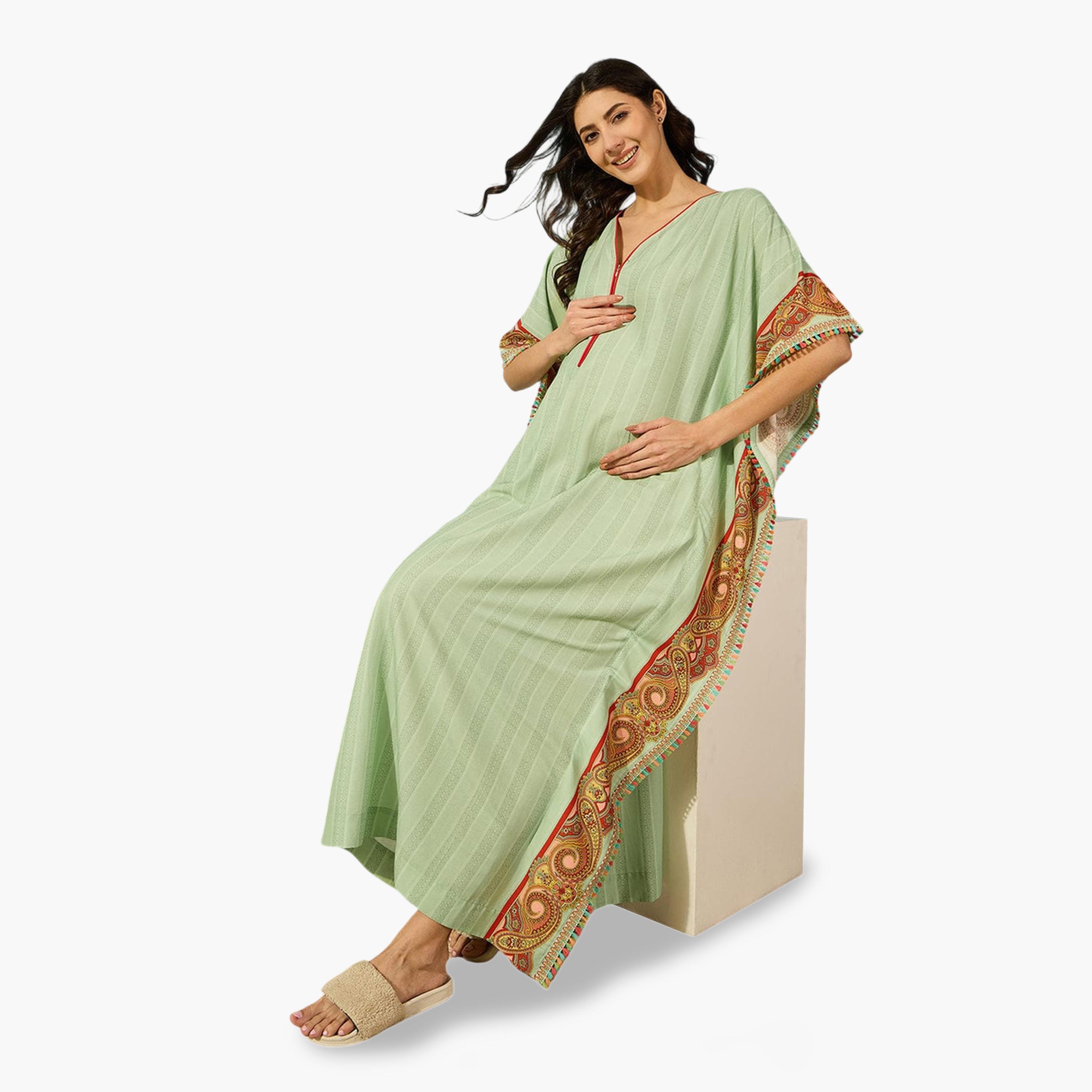 قفطان للحوامل والرضاعة بأكمام خفاش وطبعة بيزلي-women-clothing-maternity-nightwear-image-2