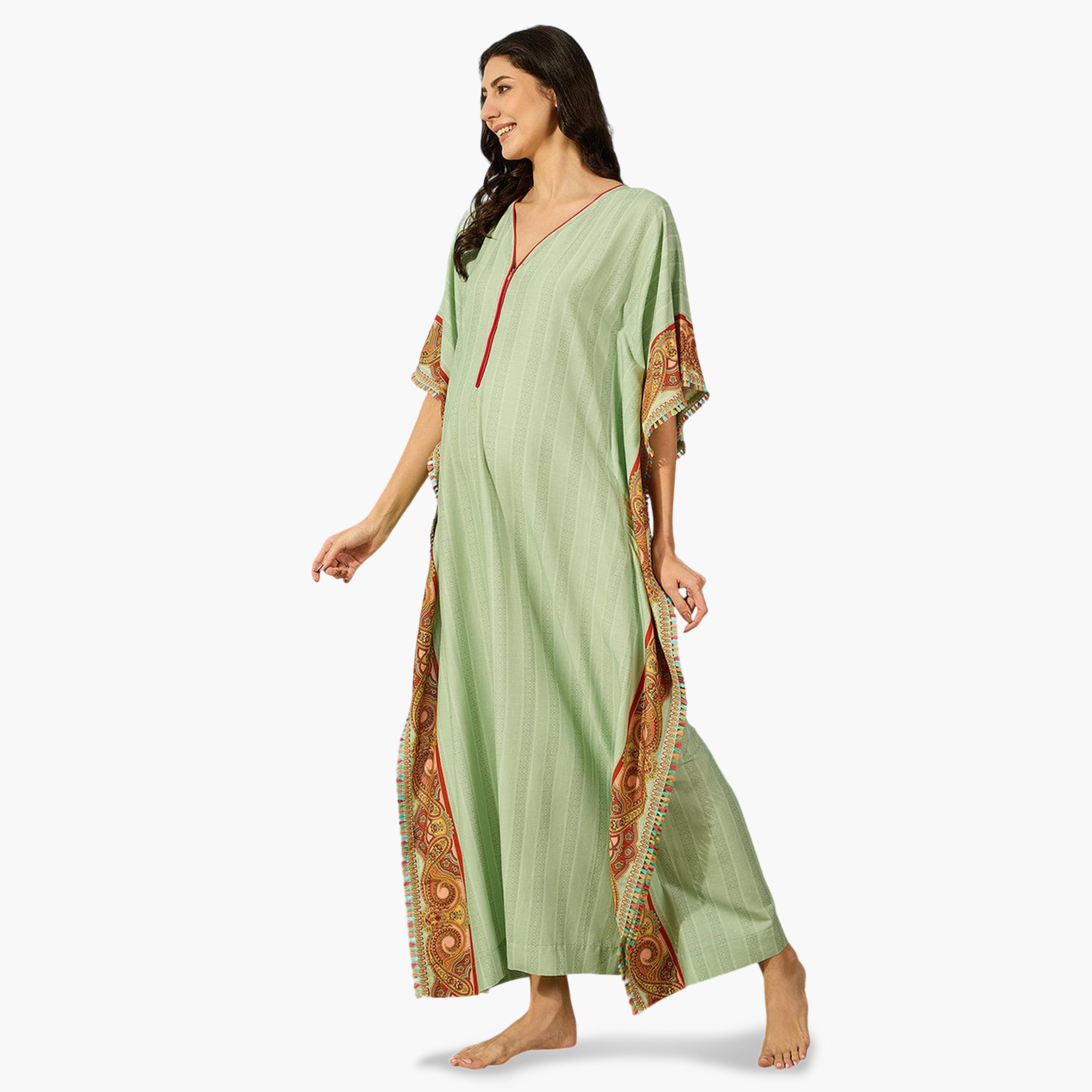 قفطان للحوامل والرضاعة بأكمام خفاش وطبعة بيزلي-women-clothing-maternity-nightwear-image-3