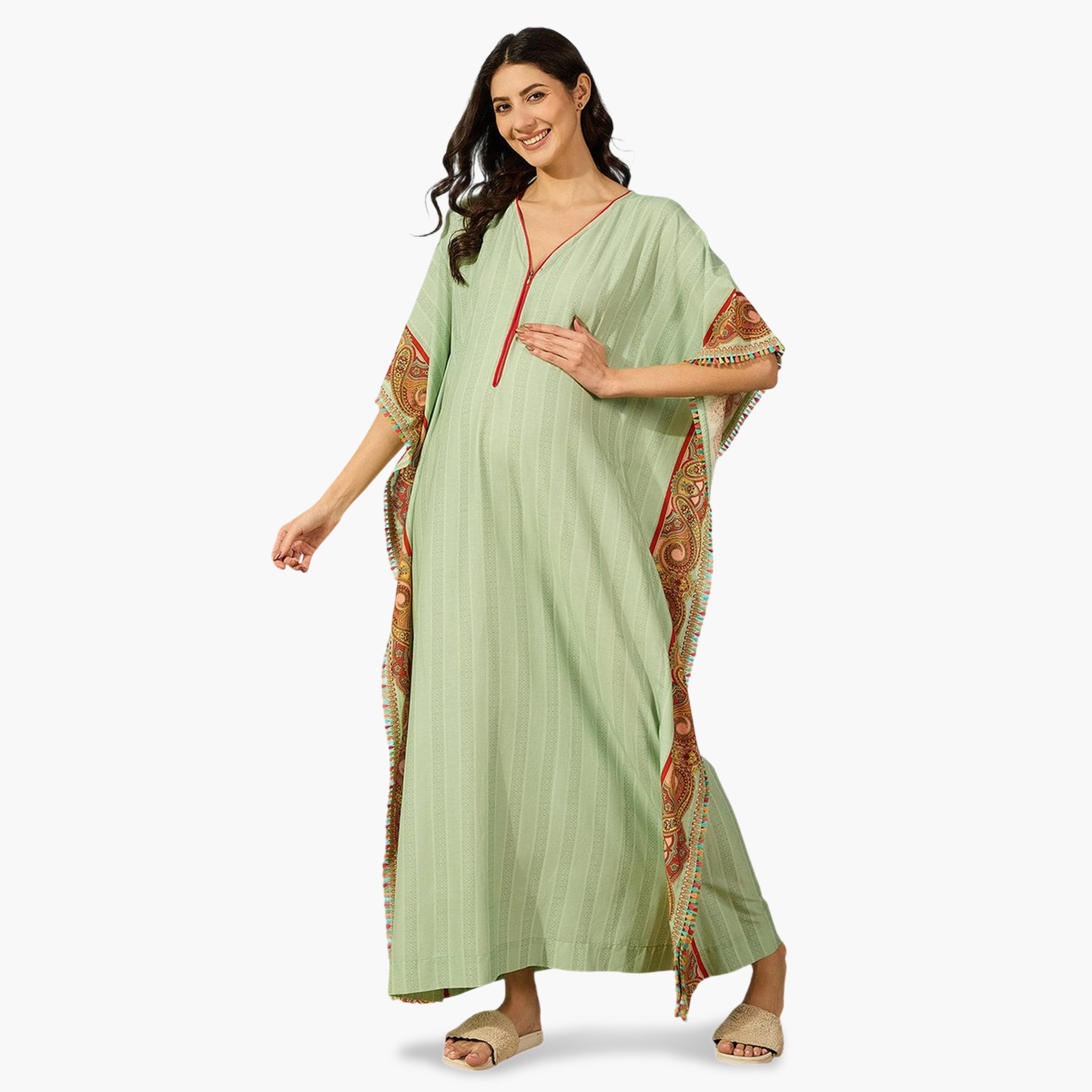 قفطان للحوامل والرضاعة بأكمام خفاش وطبعة بيزلي-women-clothing-maternity-nightwear-image-4