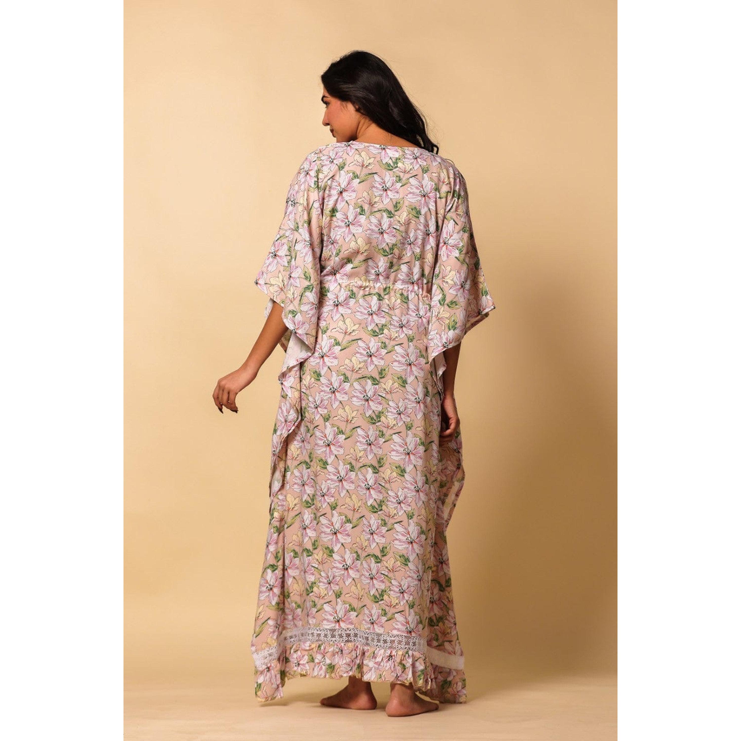 قفطان فيسكوز للحوامل بشرابات دانتيل وطبعة زهور-women-clothing-maternity-nightwear-image-3