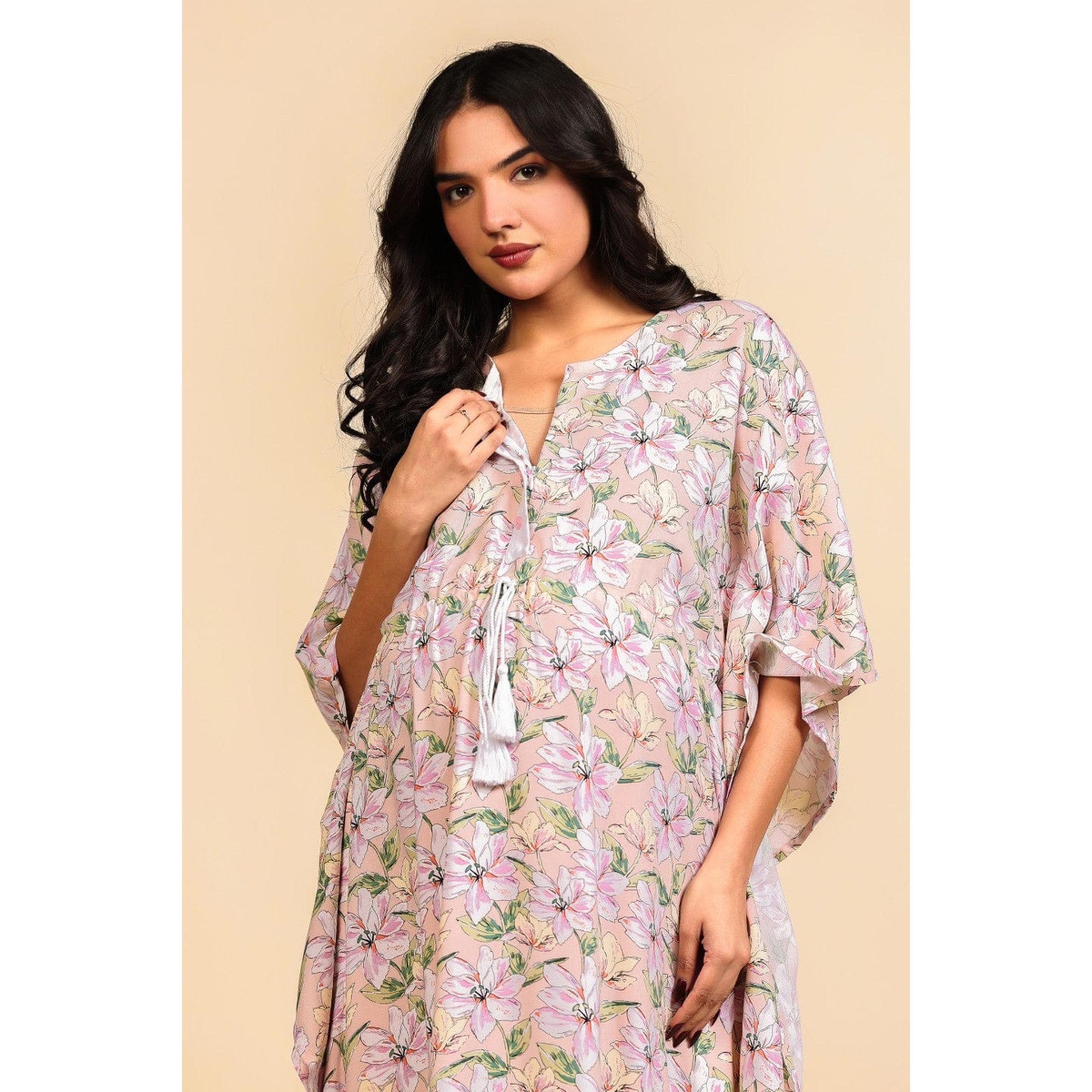قفطان فيسكوز للحوامل بشرابات دانتيل وطبعة زهور-women-clothing-maternity-nightwear-image-4