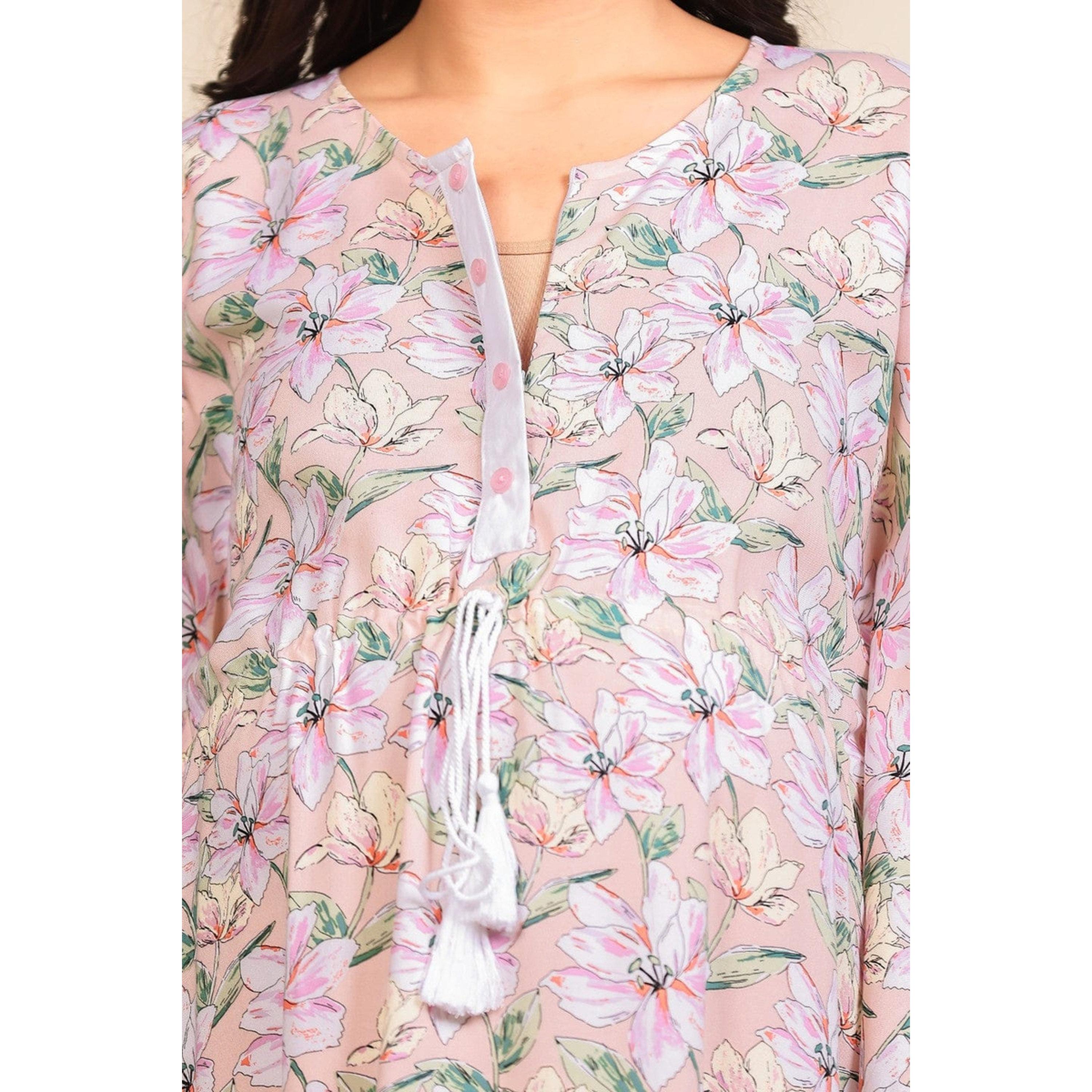 قفطان فيسكوز للحوامل بشرابات دانتيل وطبعة زهور-women-clothing-maternity-nightwear-image-5