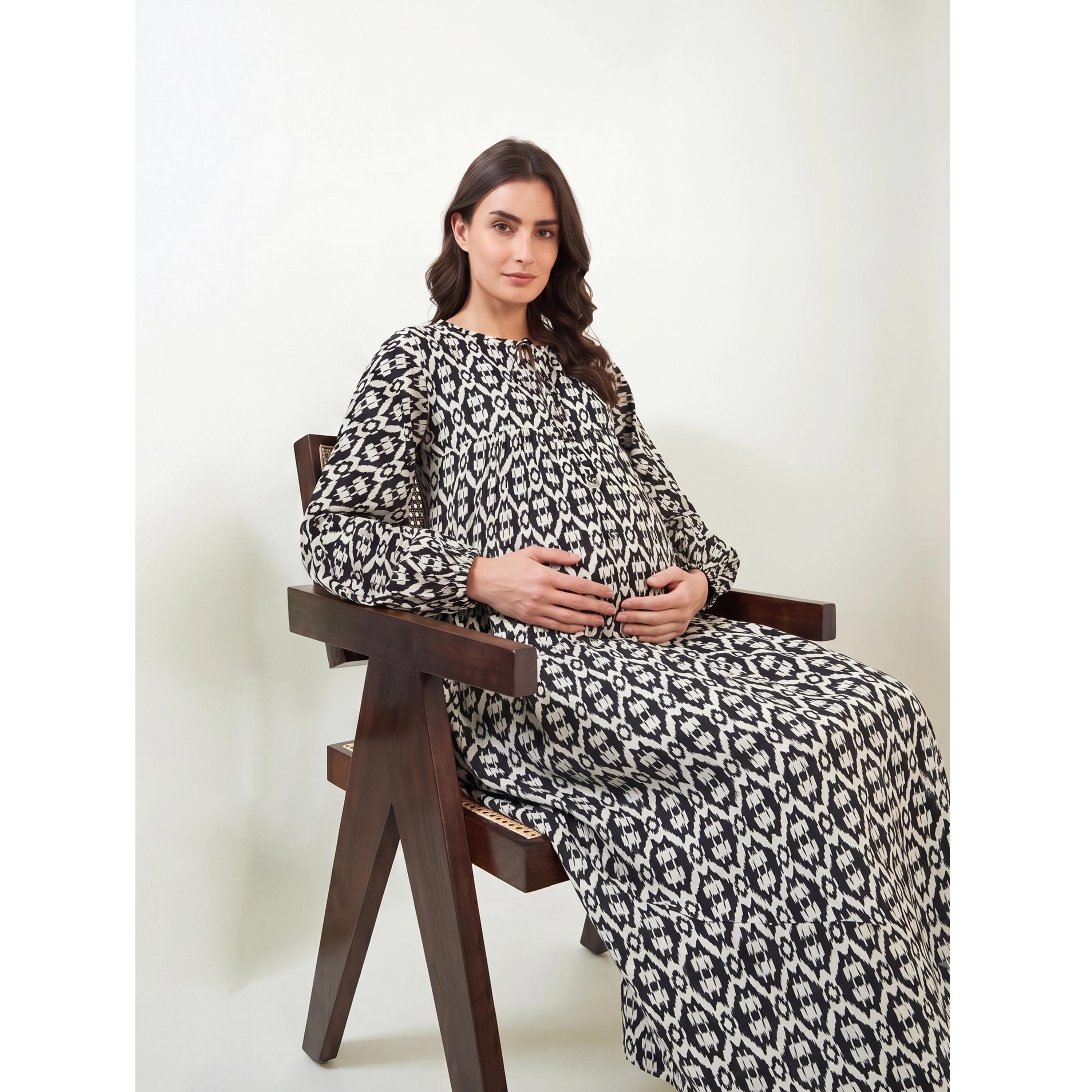 قميص نوم قطن دوبي للحوامل بنقشات متعددة-women-clothing-maternity-nightwear-image-2
