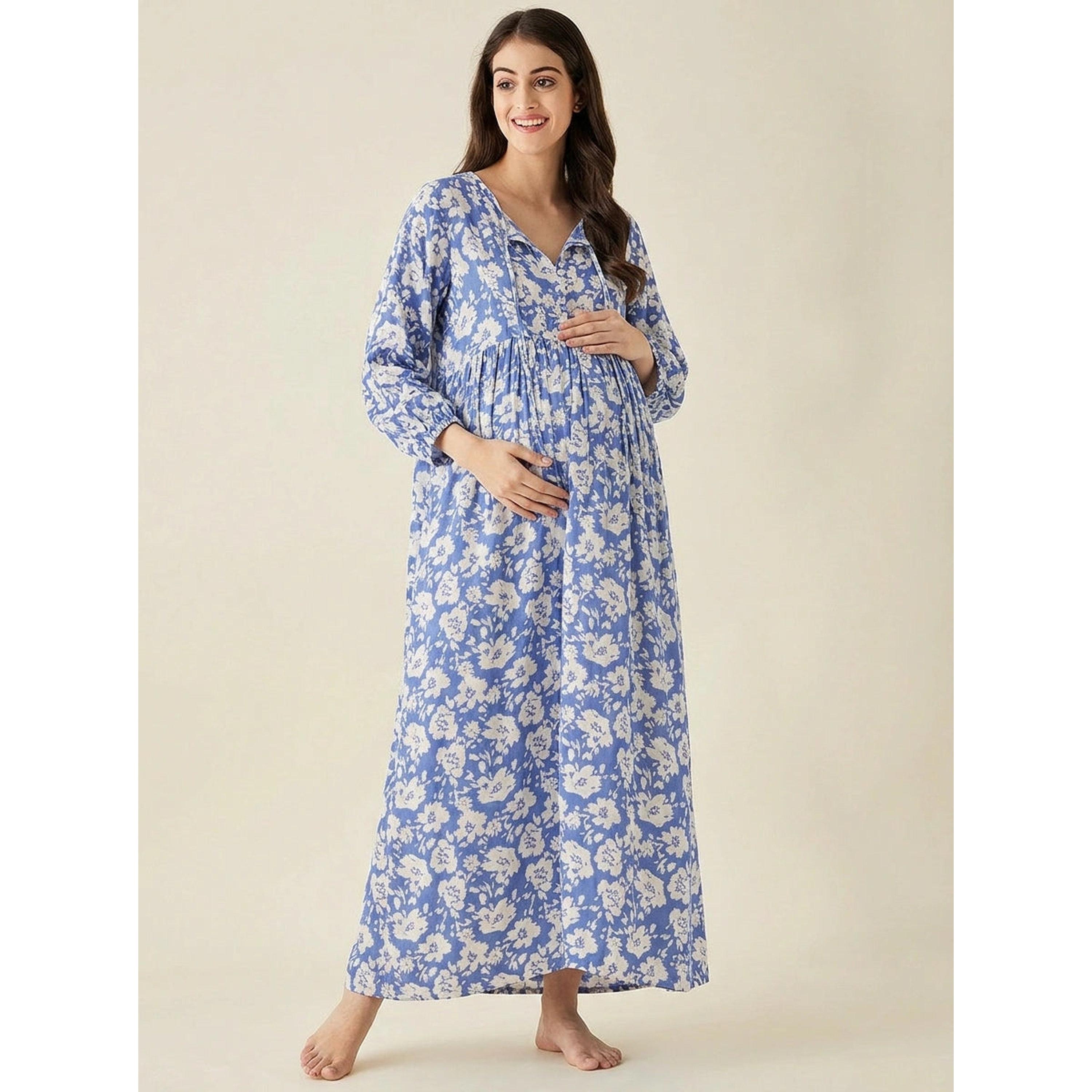 قميص نوم للحوامل بأكمام طويلة وطبعة زهور-women-clothing-maternity-nightwear-image-1