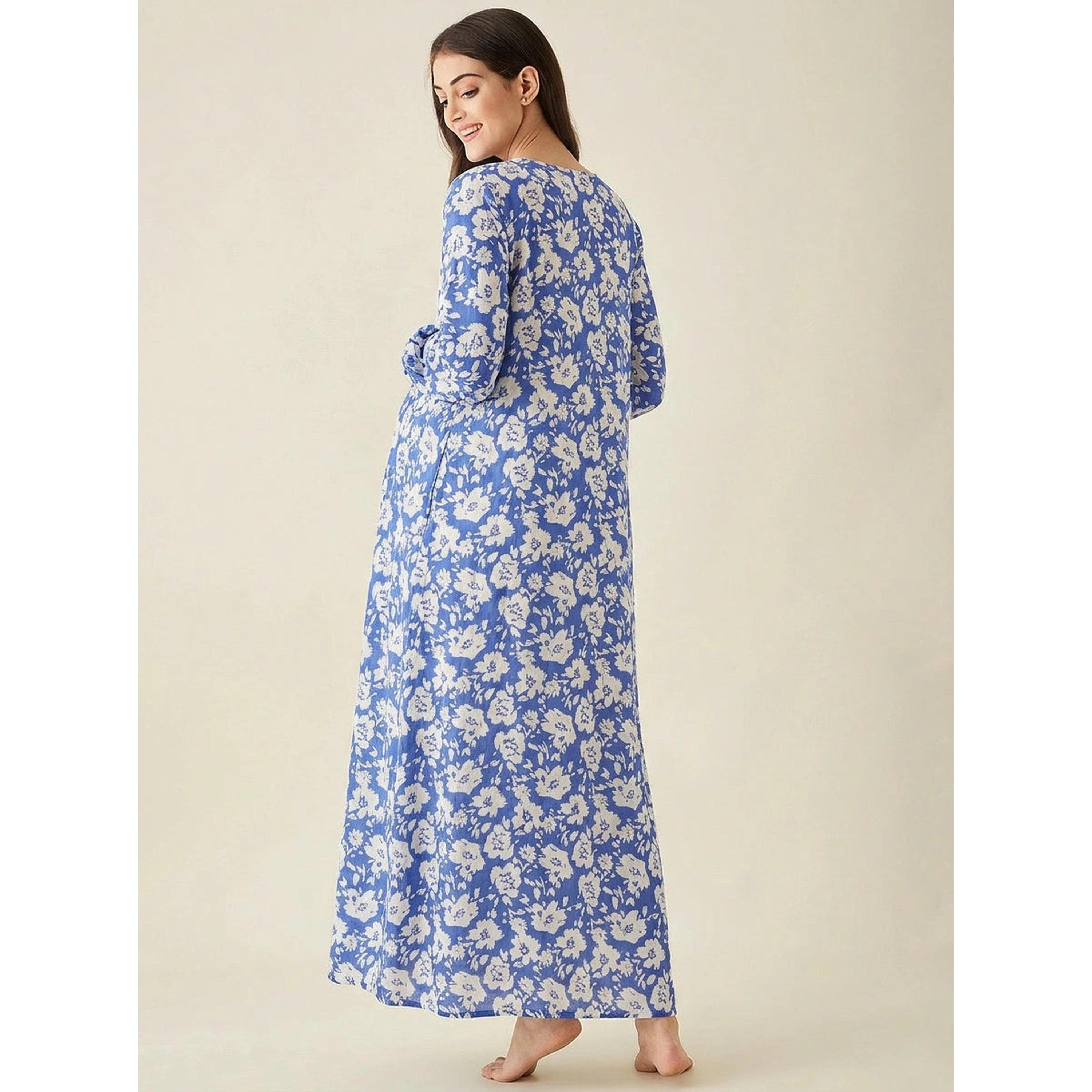 قميص نوم للحوامل بأكمام طويلة وطبعة زهور-women-clothing-maternity-nightwear-image-2