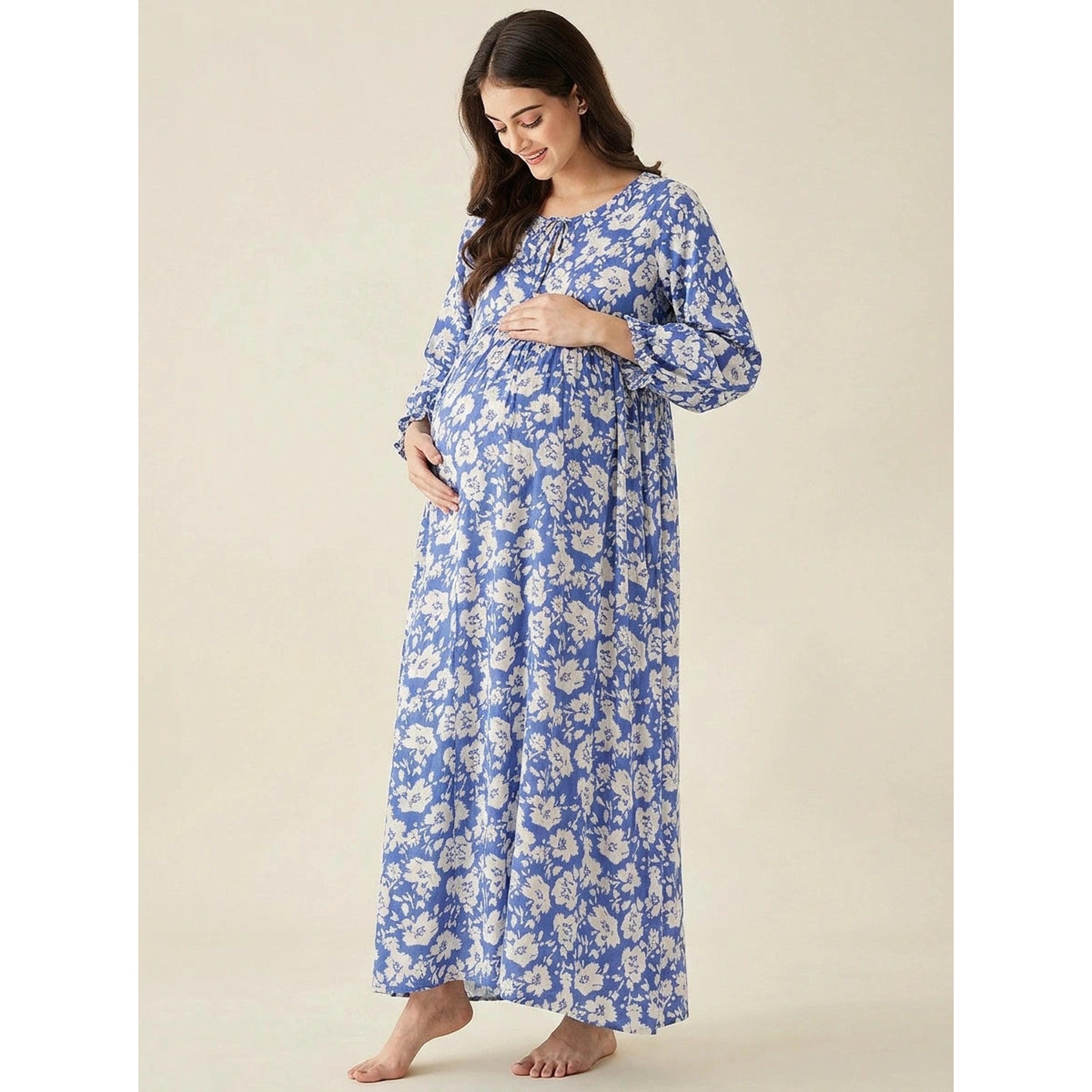 قميص نوم للحوامل بأكمام طويلة وطبعة زهور-women-clothing-maternity-nightwear-image-3