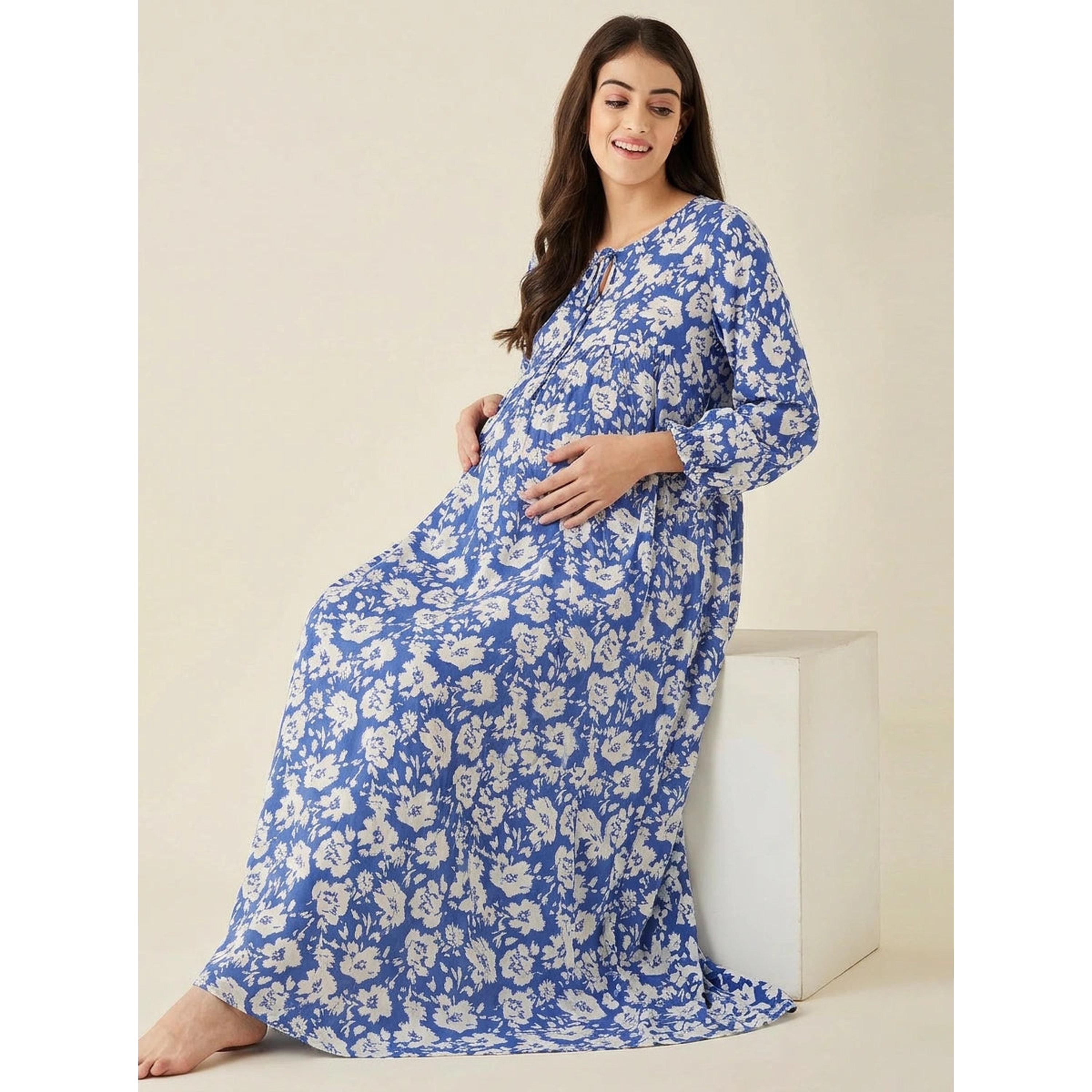 قميص نوم للحوامل بأكمام طويلة وطبعة زهور-women-clothing-maternity-nightwear-image-4