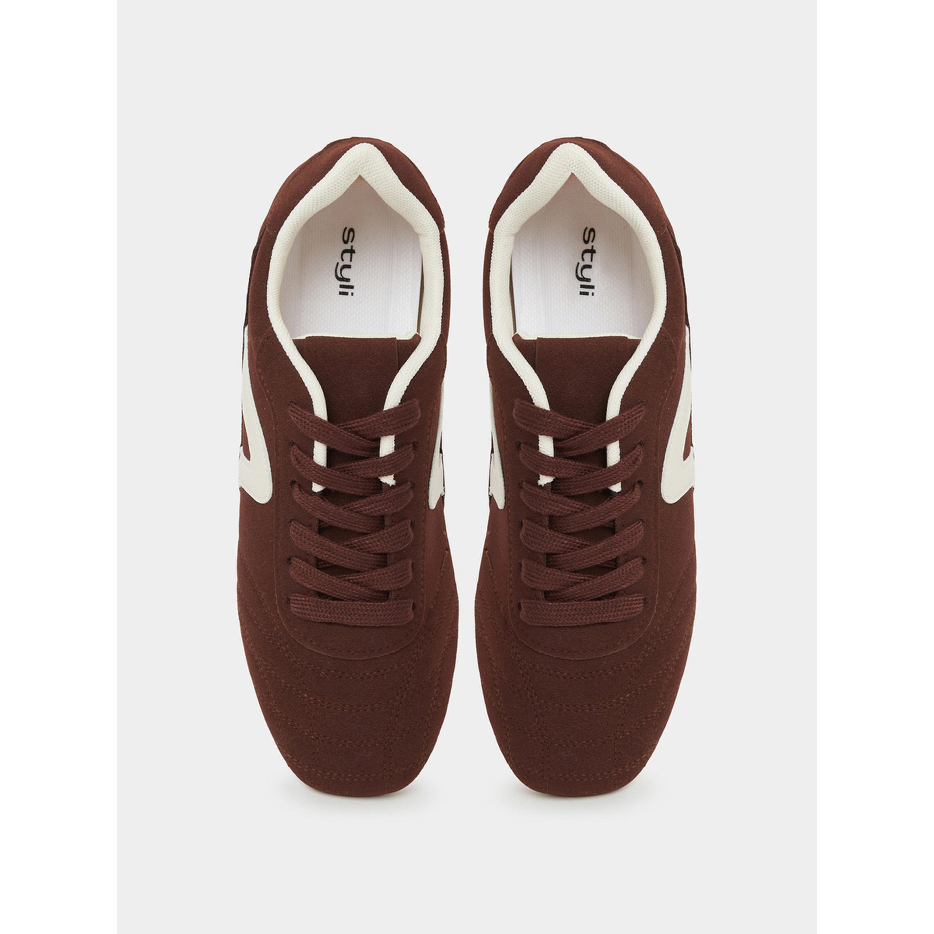 Styli Brown PU Lace-Up Sports Sneakers-women-shoes-sneakers-image-3