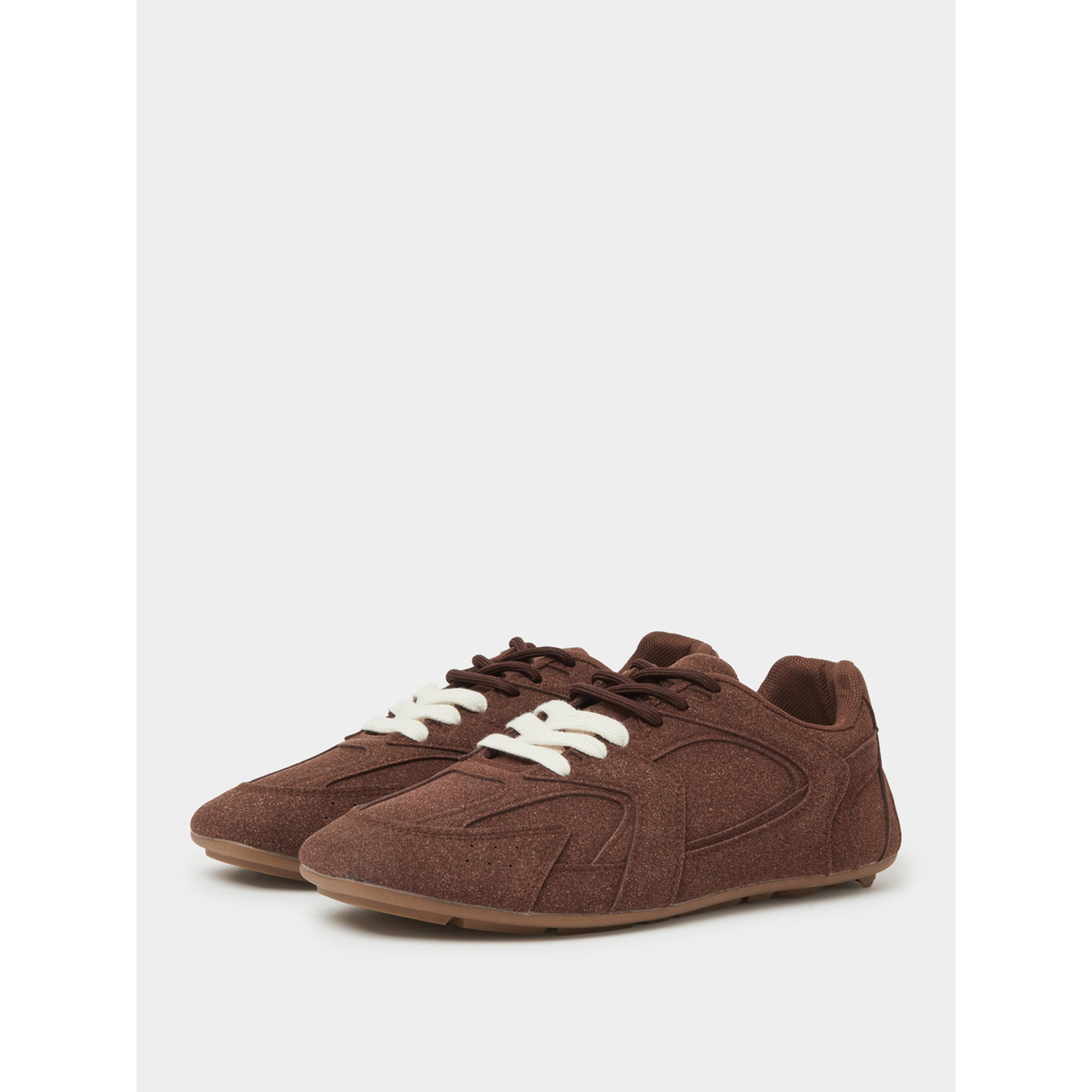ستايلي - حذاء رياضي أنيق من جلد الغزال البني رباط-women-shoes-sneakers-image-1