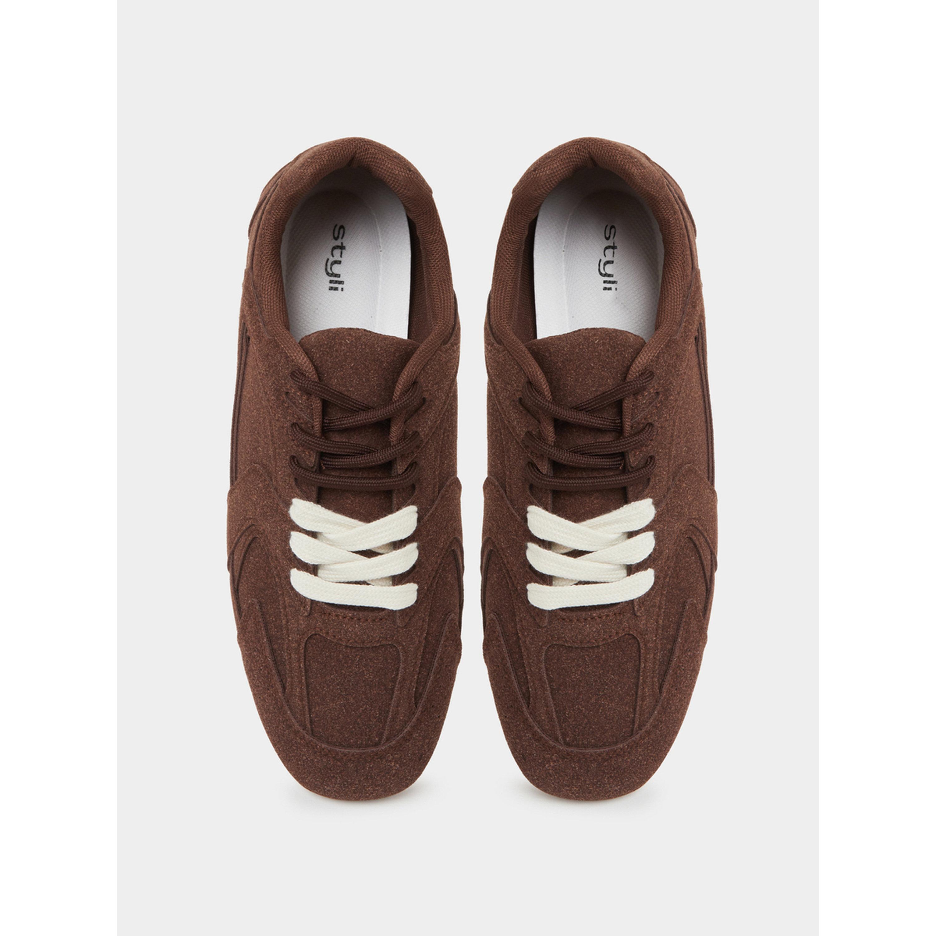 ستايلي - حذاء رياضي أنيق من جلد الغزال البني رباط-women-shoes-sneakers-image-3
