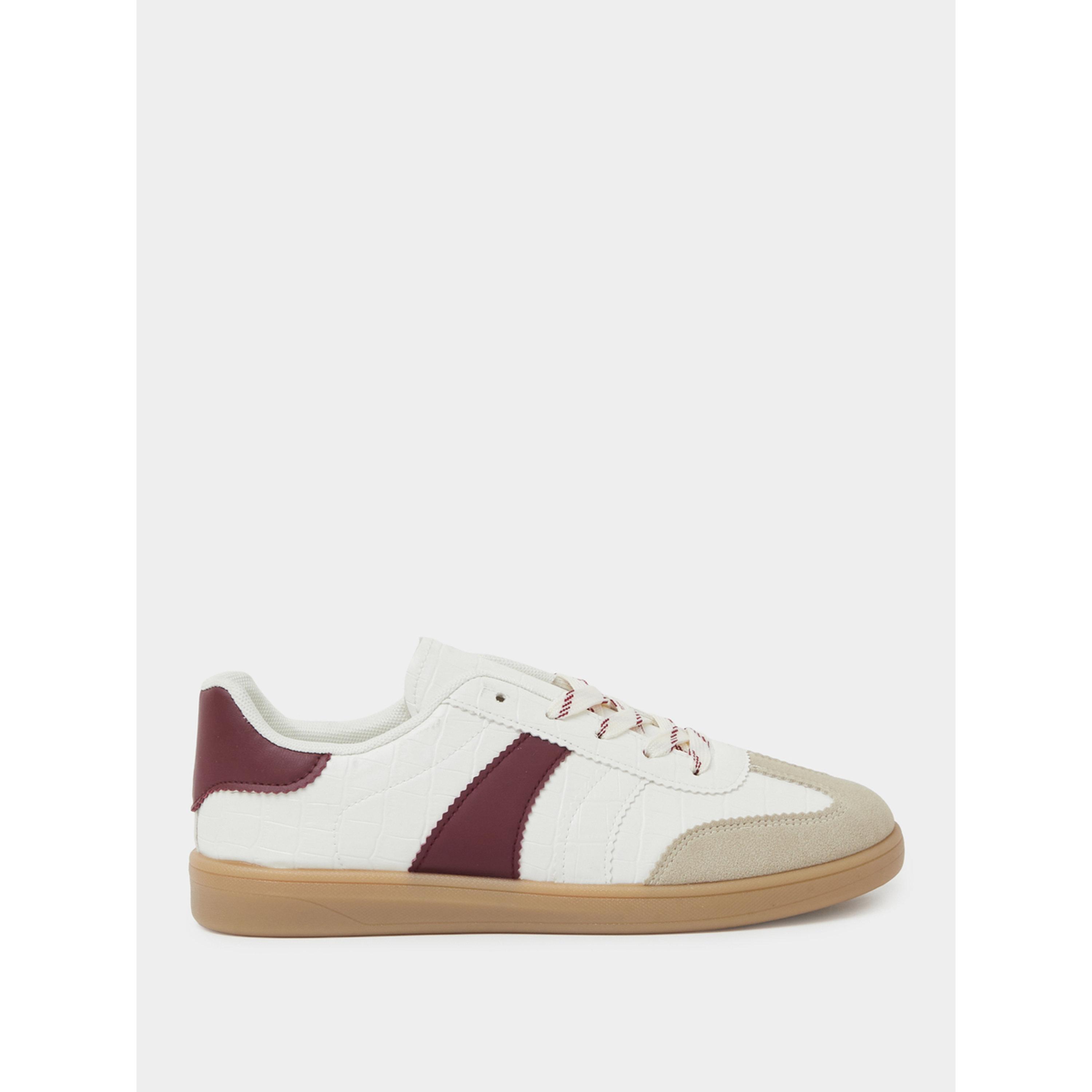 Styli Burgundy Crocodile Embossed PU Sneakers with Gum Sole-women-shoes-sneakers-image-2