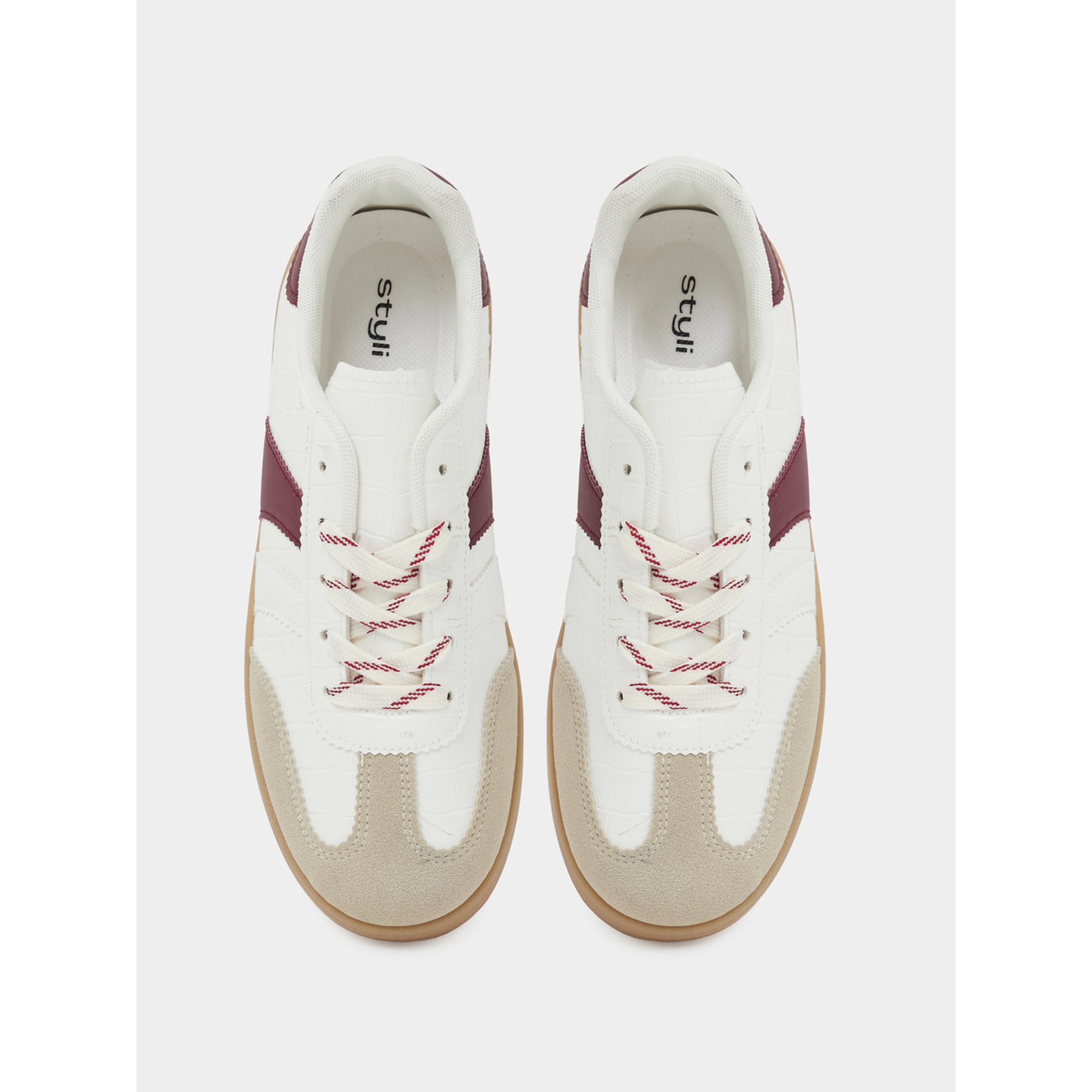 ستايلي - حذاء رياضي أنيق من الجلد الصناعي بلون عنابي نقشة جلد التمساح ونعل مطاطي-women-shoes-sneakers-image-3
