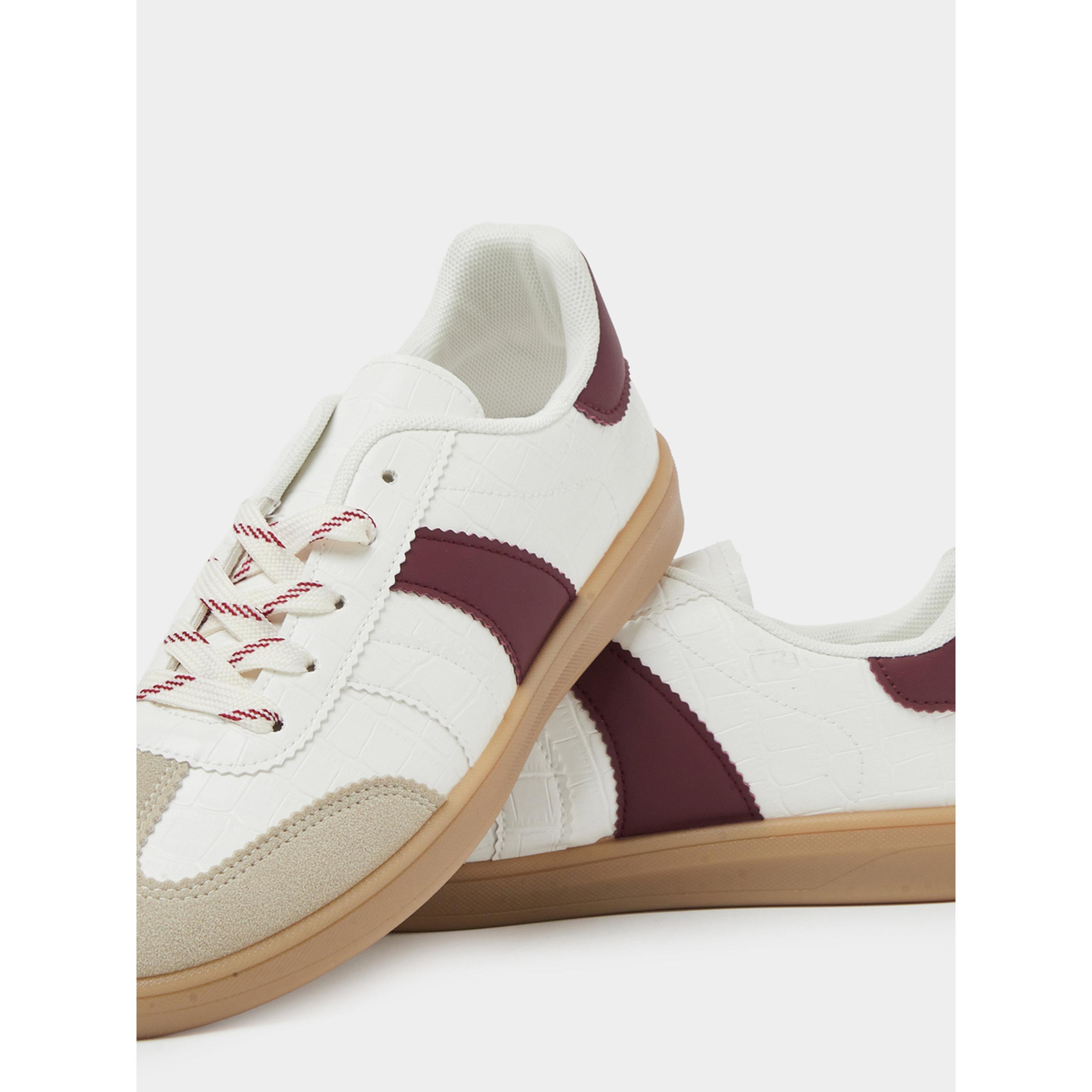 Styli Burgundy Crocodile Embossed PU Sneakers with Gum Sole-women-shoes-sneakers-image-4