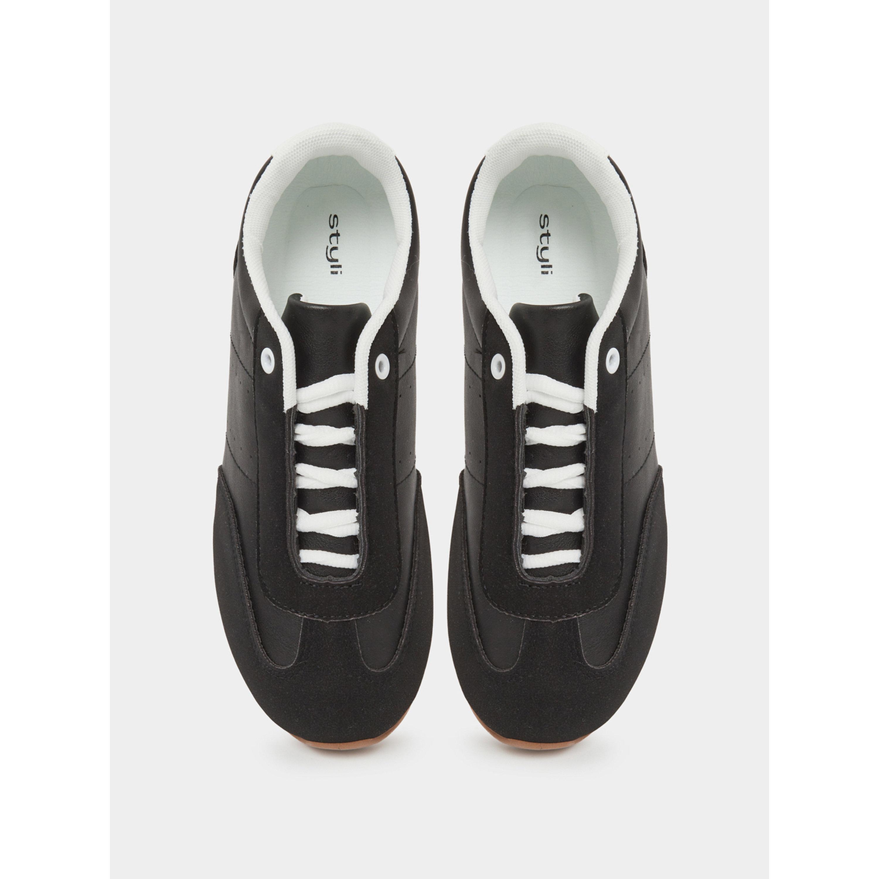 Styli Black Lace-Up Retro Sneakers-women-shoes-sneakers-image-3