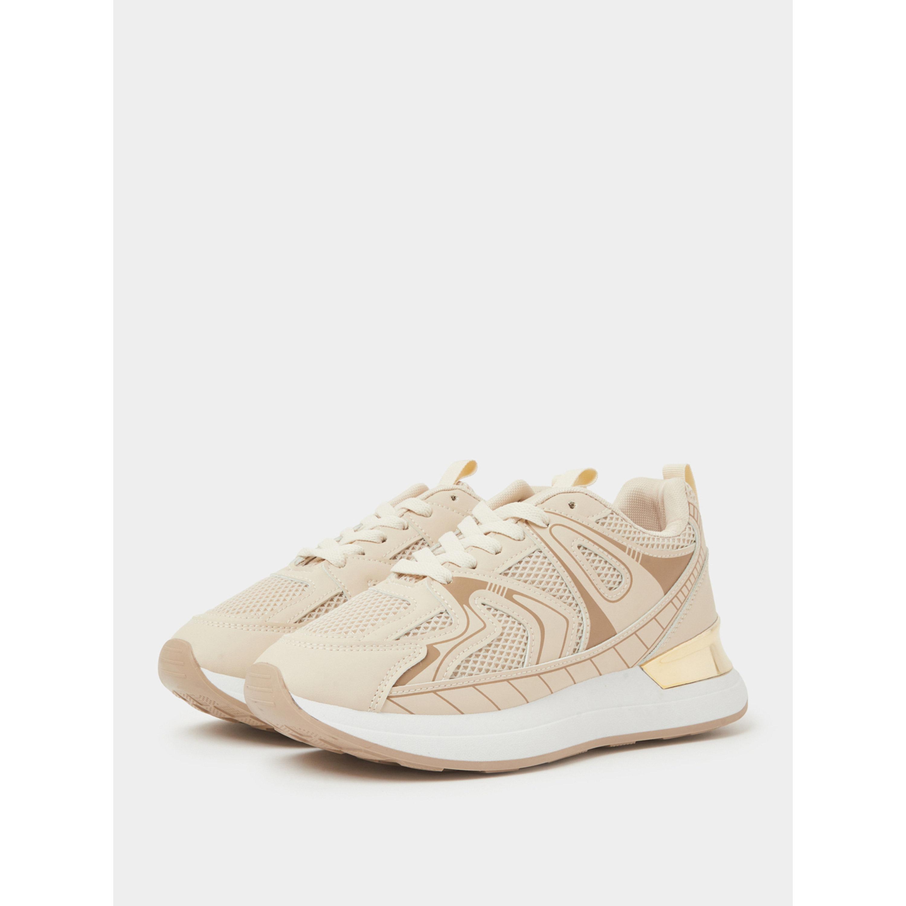 ستايلي - حذاء رياضي أنيق رباط وتفاصيل شبكية بيج-women-shoes-sneakers-image-1