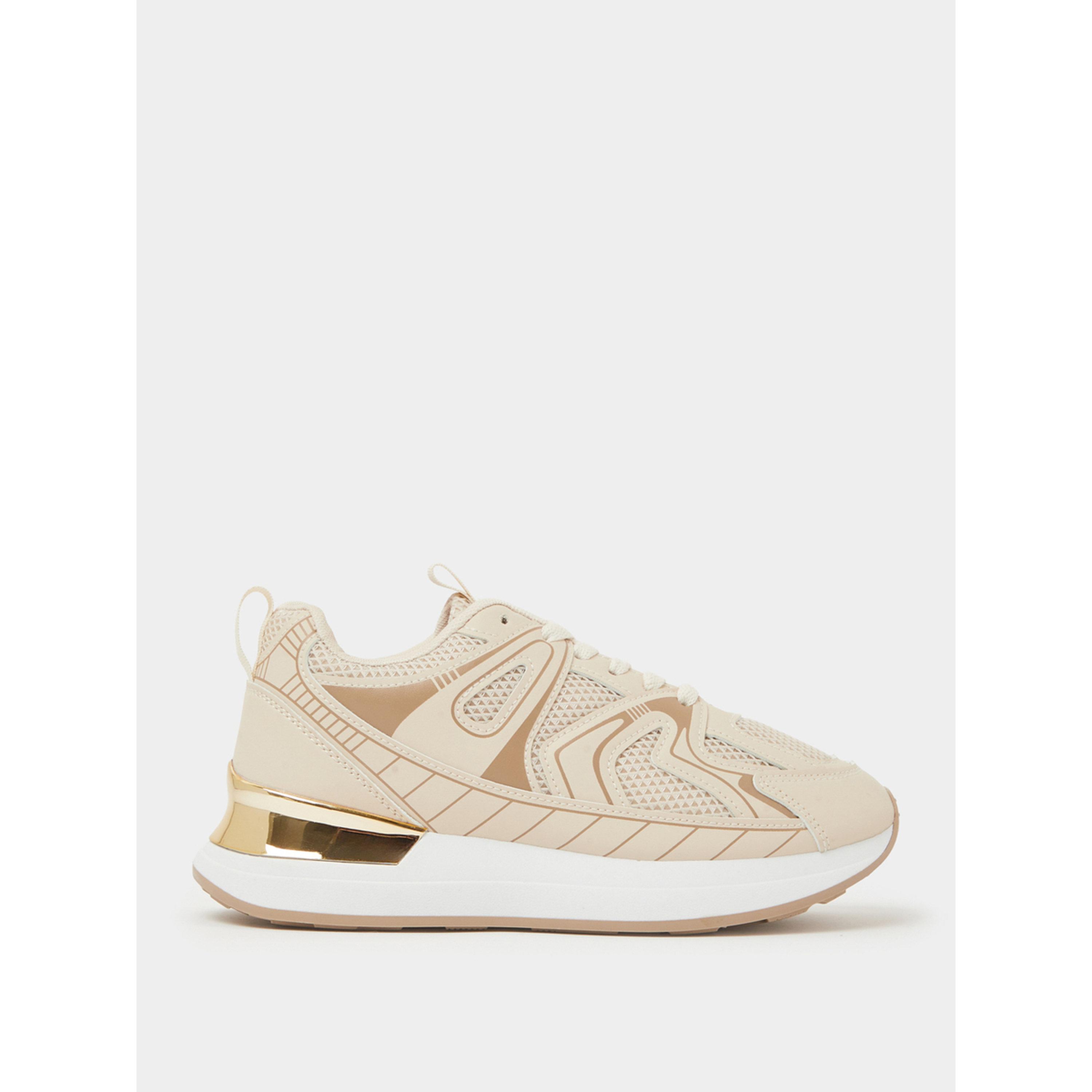 ستايلي - حذاء رياضي أنيق رباط وتفاصيل شبكية بيج-women-shoes-sneakers-image-2
