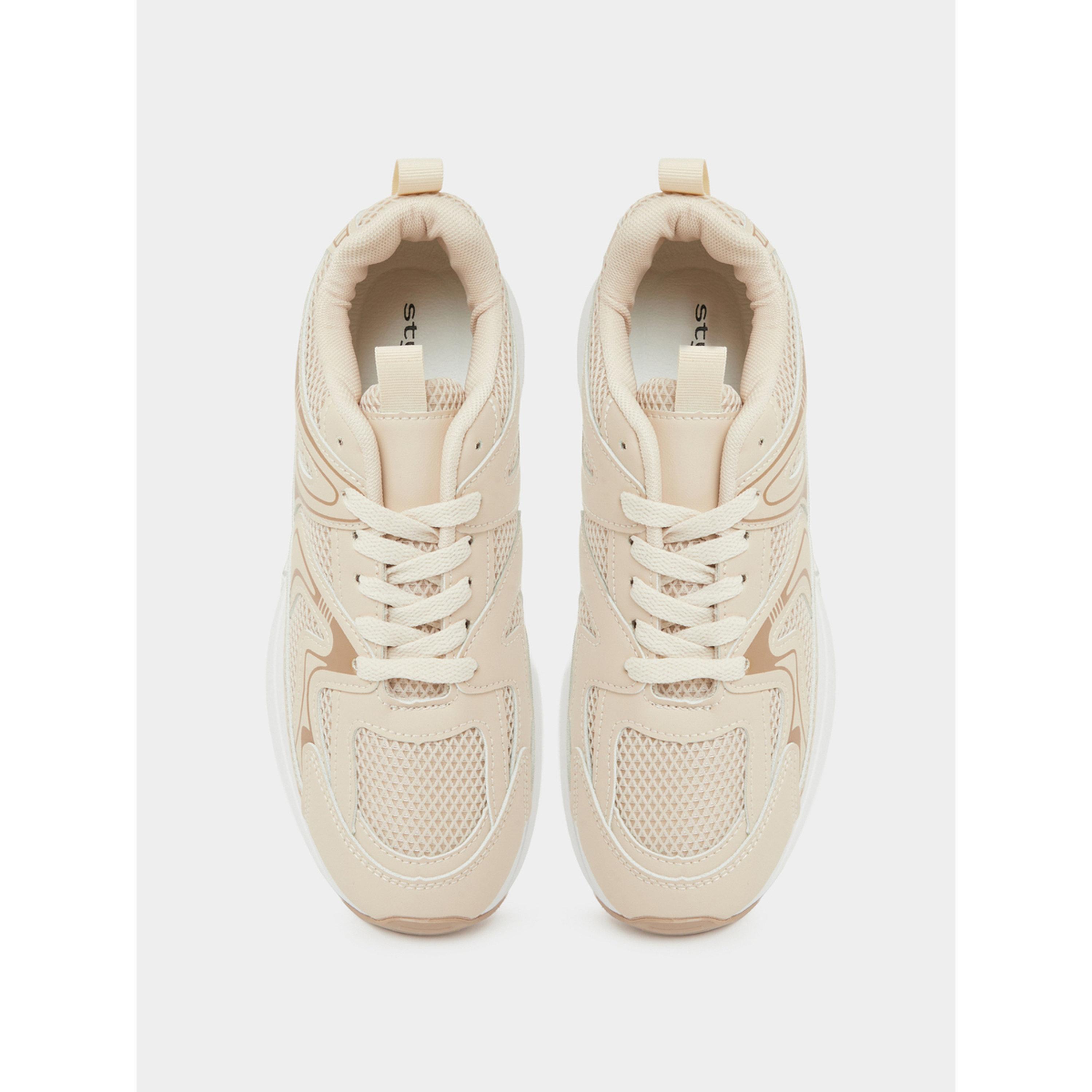 ستايلي - حذاء رياضي أنيق رباط وتفاصيل شبكية بيج-women-shoes-sneakers-image-3