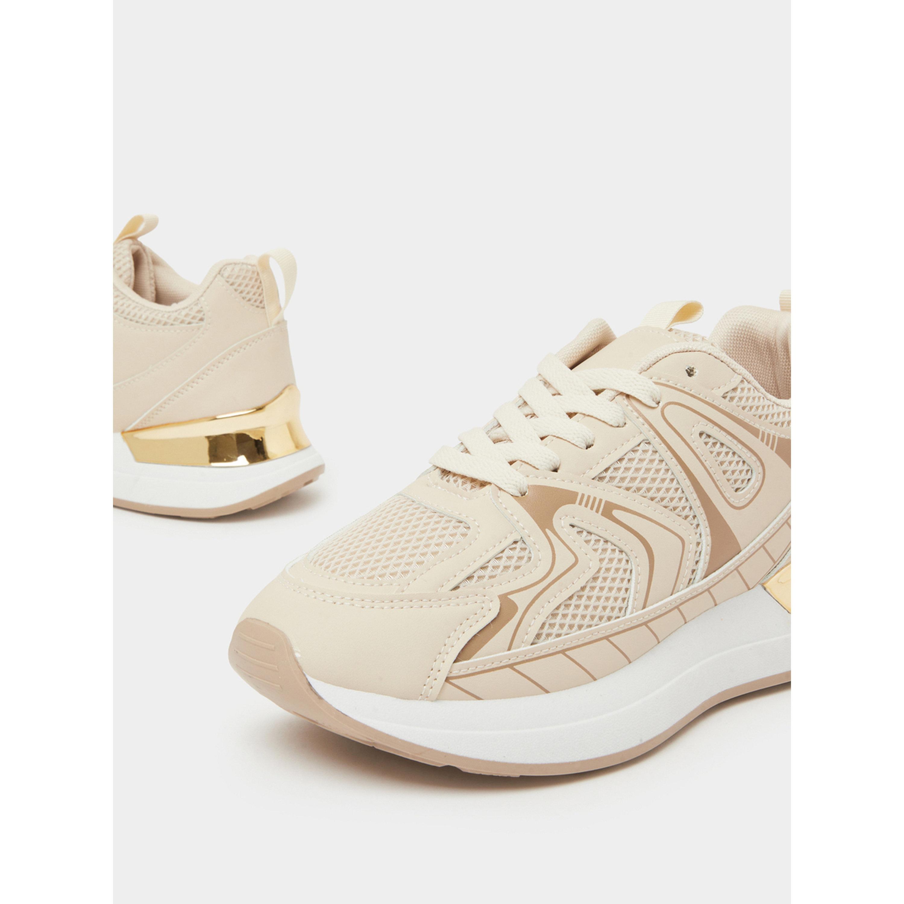 ستايلي - حذاء رياضي أنيق رباط وتفاصيل شبكية بيج-women-shoes-sneakers-image-4